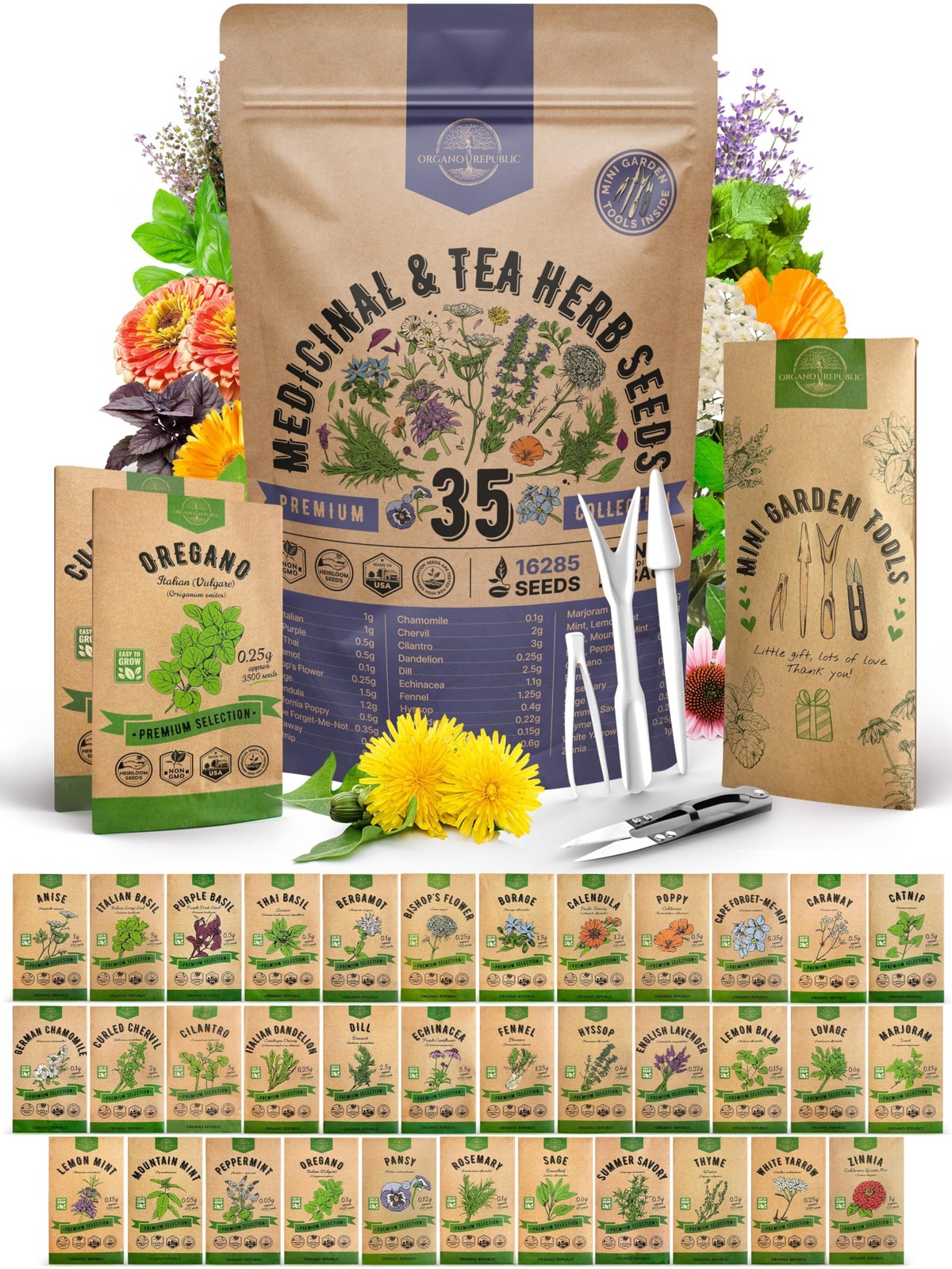 35 Medicinal & Tea Herb Seeds Variety Pack Non-GMO Heirloom Indoor Outdoor