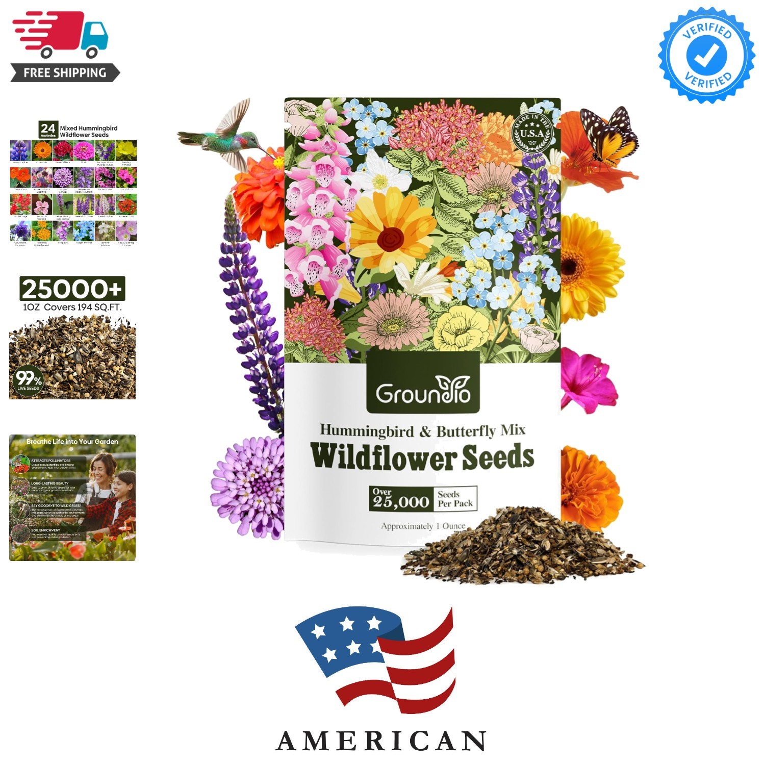 Wildflower Seeds Mix, 24 Varieties Perennial & Annual Seeds for Hummingbirds …