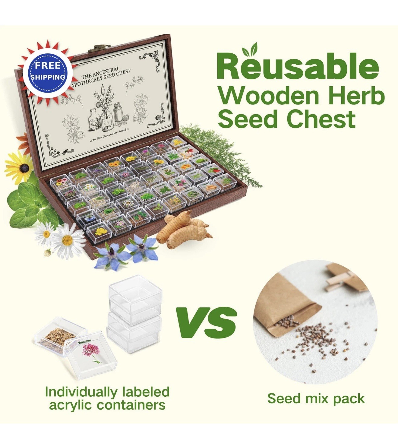 Medicinal Herb Seed Chest 36 000+ Non GMO Survival Kit Lush&Dew Ancestral Gifts