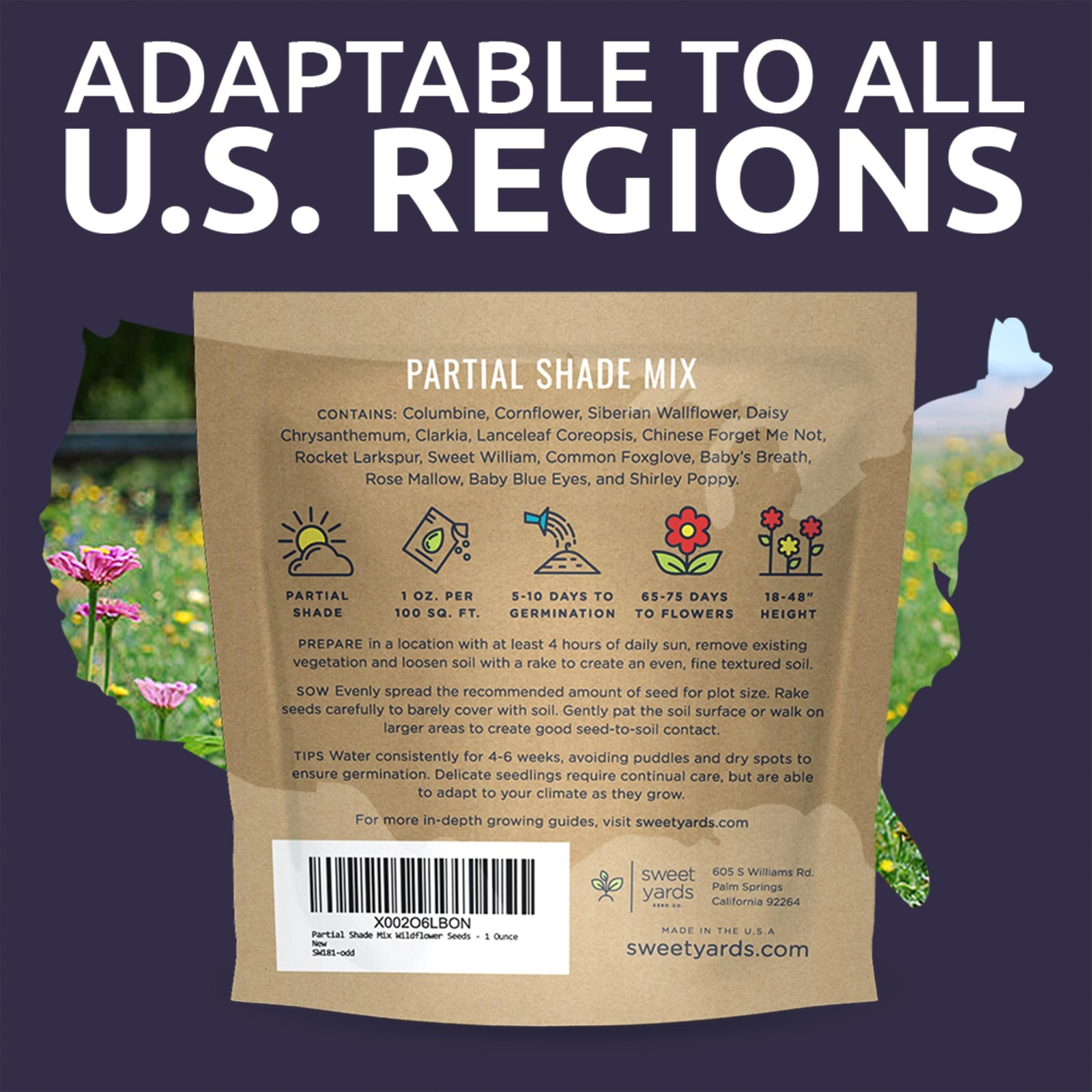 Wildflower Seeds Partial Shade Mix 1 Ounce 7000 Annual Perennial Planting