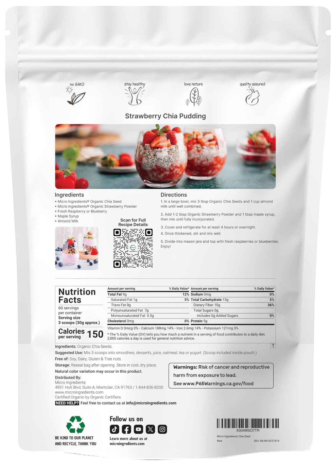 Organic Chia Seeds, 4lbs | Raw Seed Source | Rich in 4 Pound (Pack of 1)