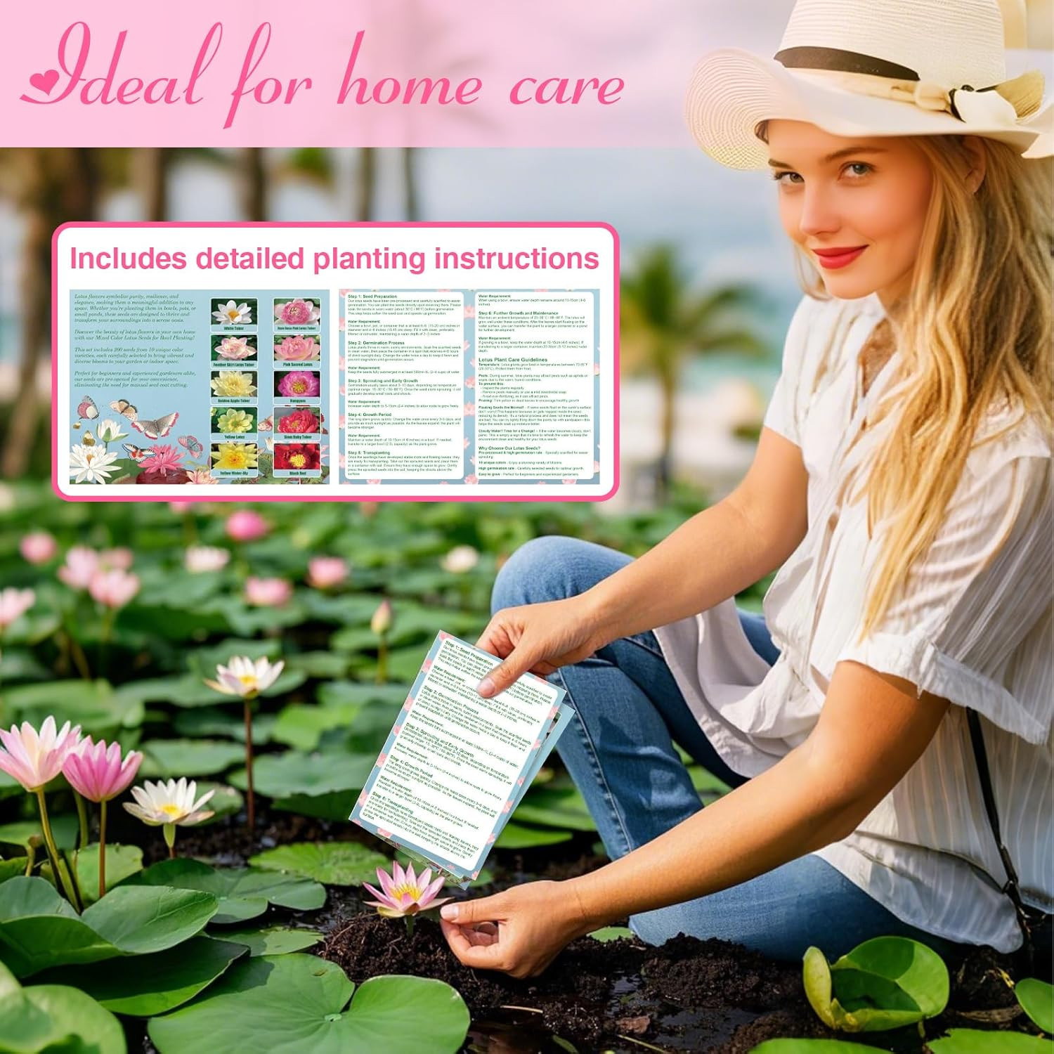 200Pcs Lotus Seeds for Planting – 10 Unique Varieties, Mixed Colors Loto De Cuen