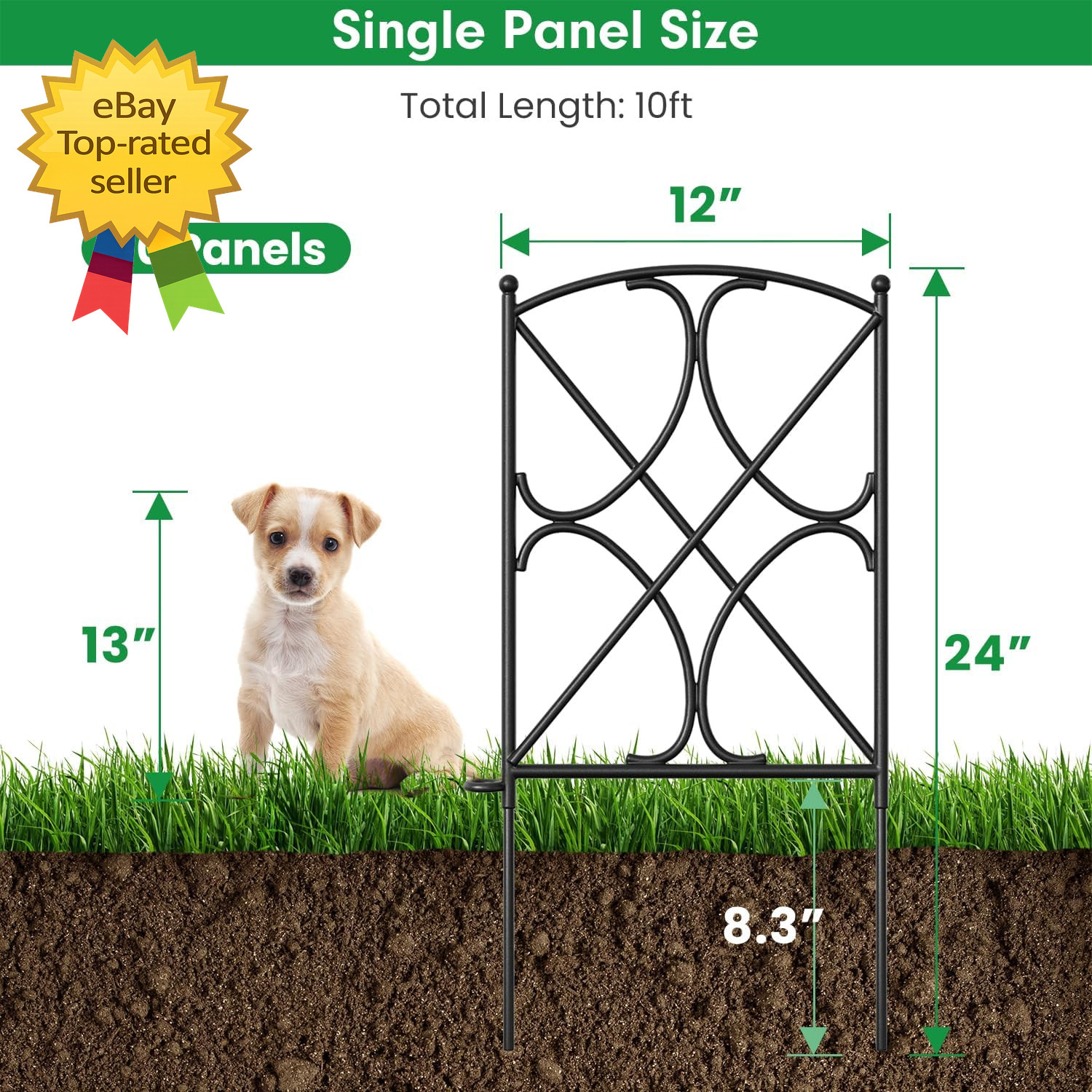 Garden Fence Panels 10 Pack 24×10 Ft Metal Border No Dig Rustproof AnimalBarrier