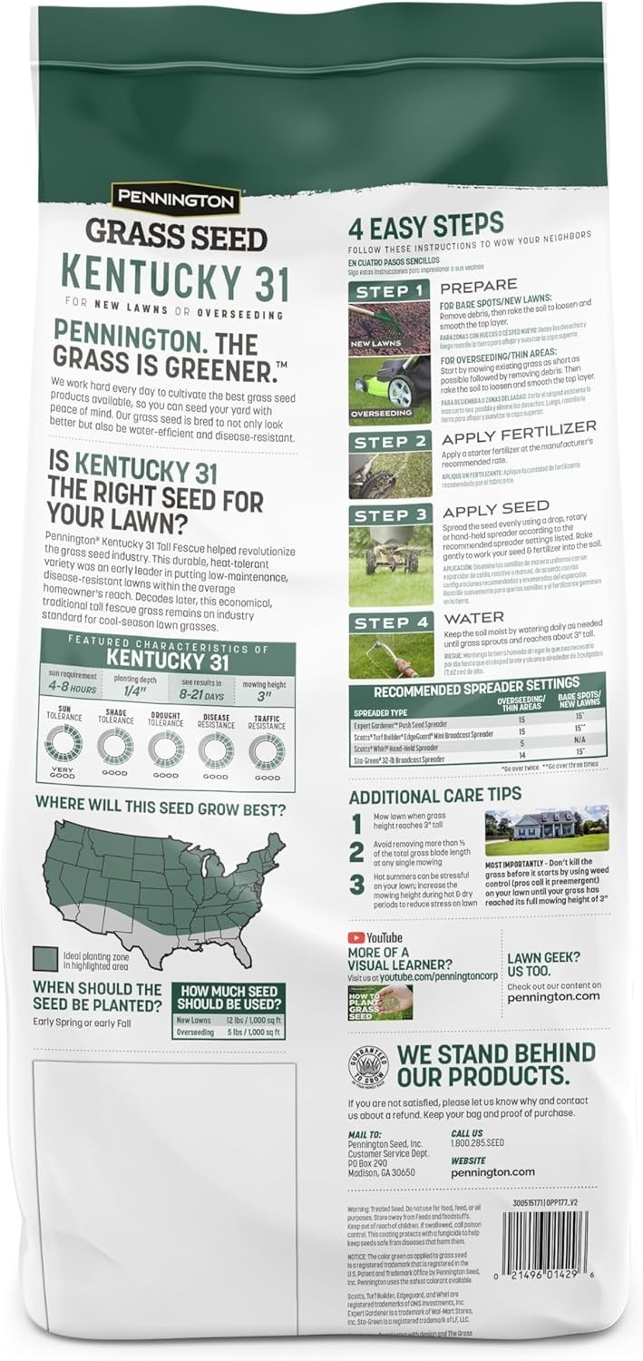 Kentucky 31 Fescue 7 LB Tall Fescue Grass Seed, Grass Seeds for Lawn