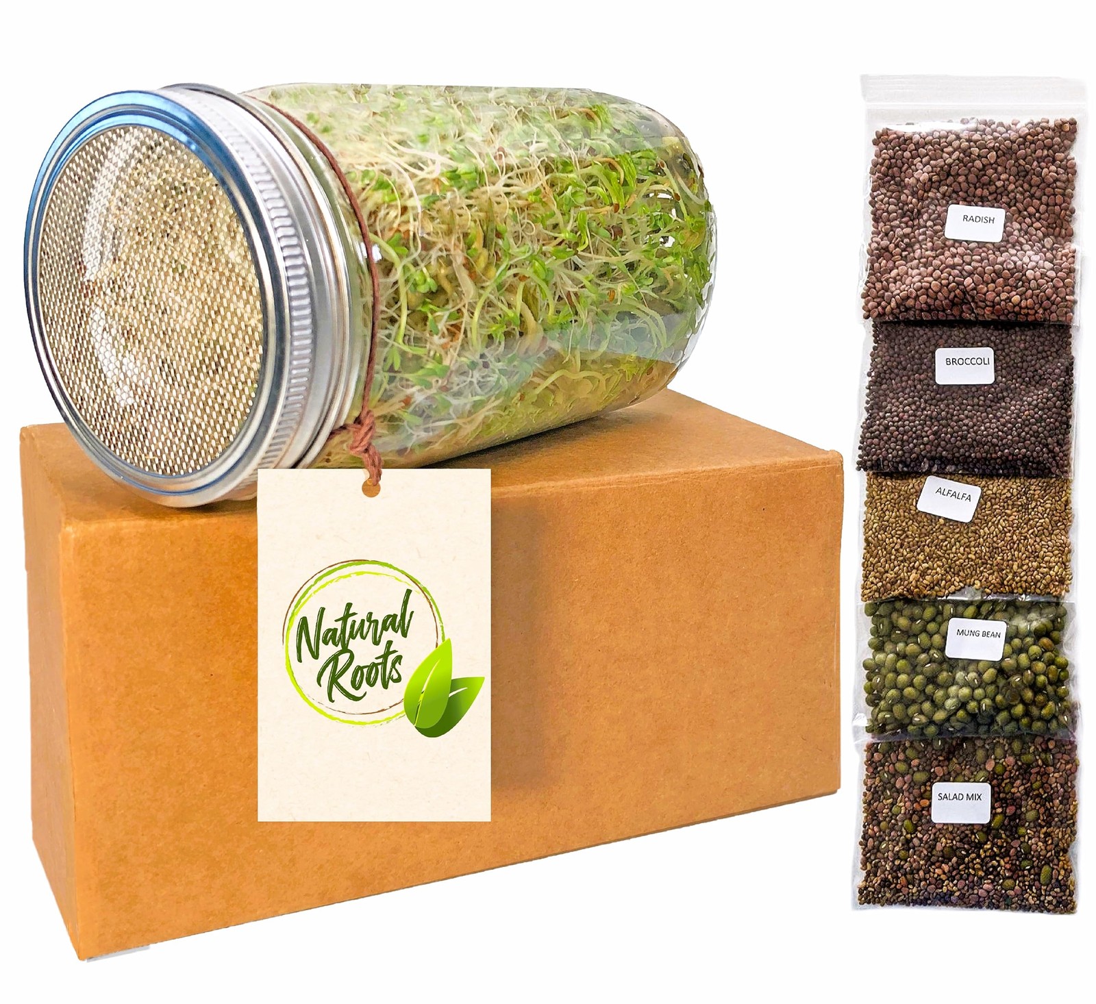 Sprouting Jar Kit Variety Pack NonGMO Seeds 5 Pack 32oz Broccoli Alfalfa