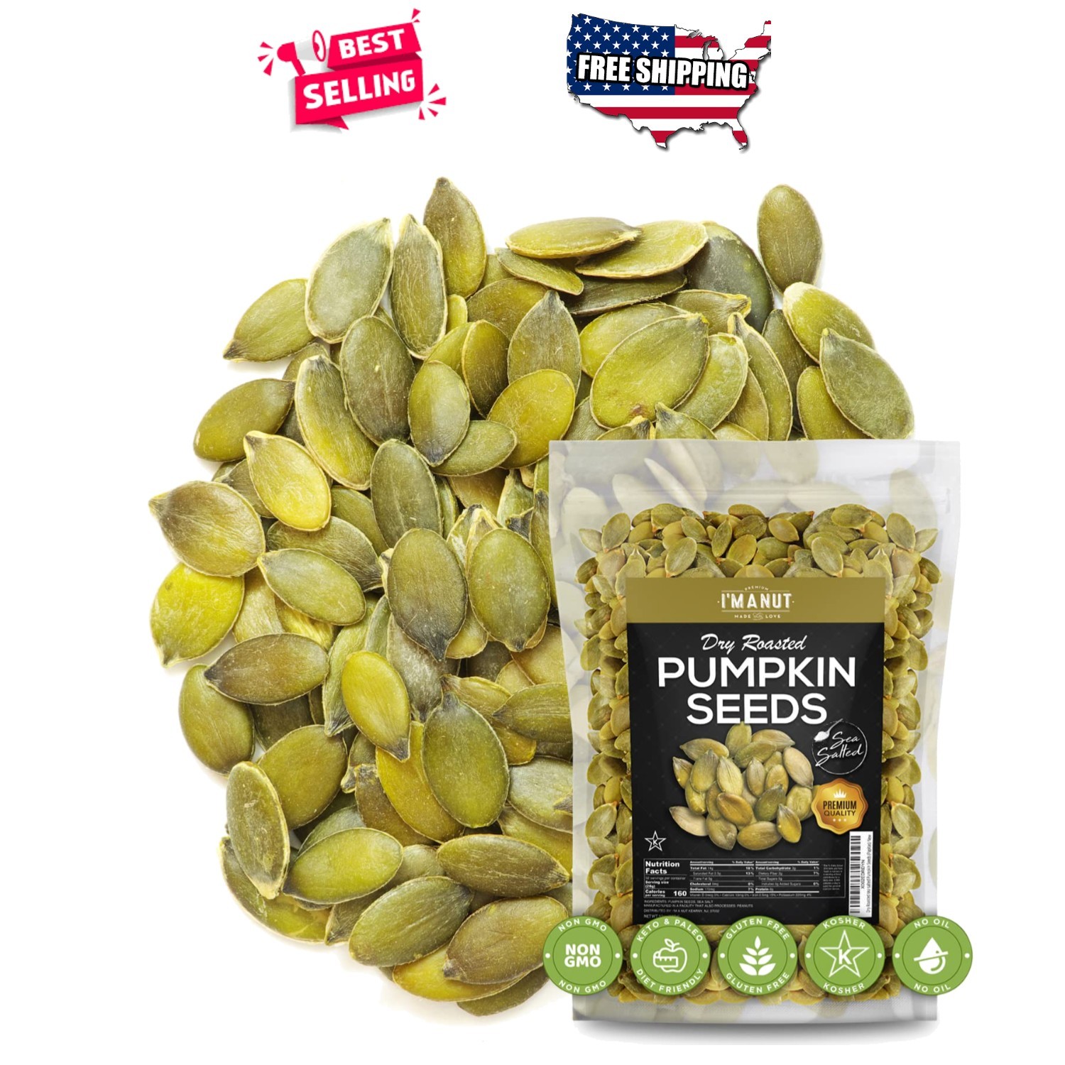 Pumpkin Seeds Roasted 1lb Sea Salted Gluten Free Keto Kosher Healthy Snack