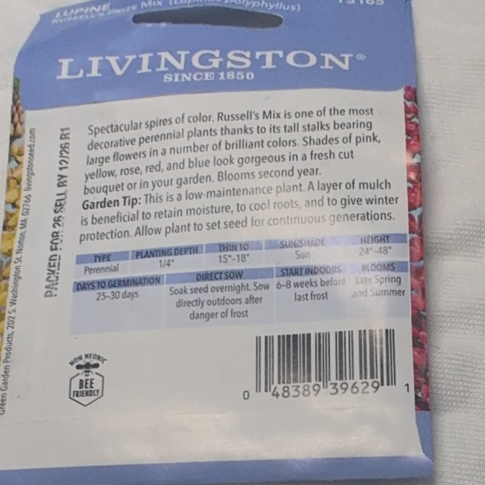 Livingston Lupine Russell’s Prize Mix Perennial Multicolor Full Sun Bee Y1585