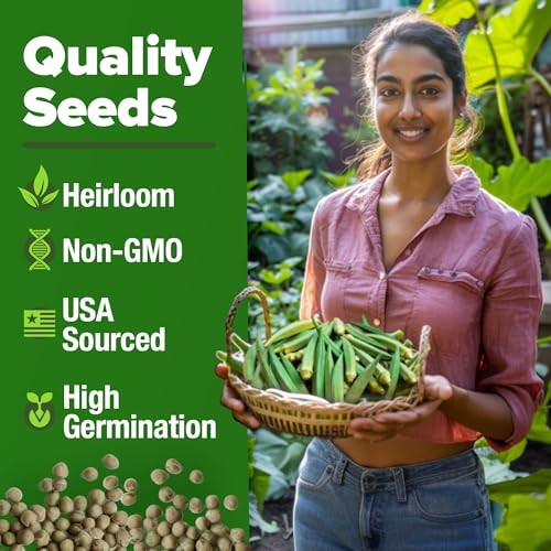 Clemson Spineless Seeds 101+ Heirloom Non-GMO Vegetable Seeds for Okra