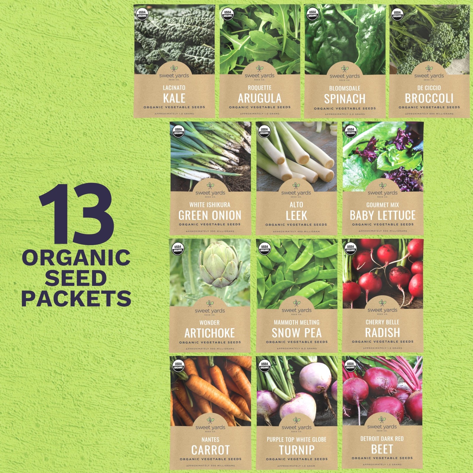 Organic Spring & Fall Seeds Variety Pack 13 NonGMO Packs for Planting