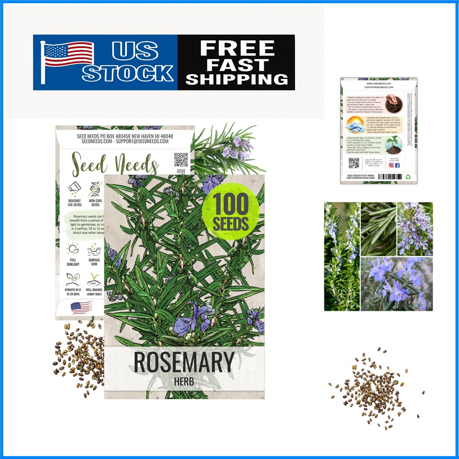 Heirloom Rosemary Seeds – 100 Non-GMO Seeds for Culinary & Medicinal Gardens