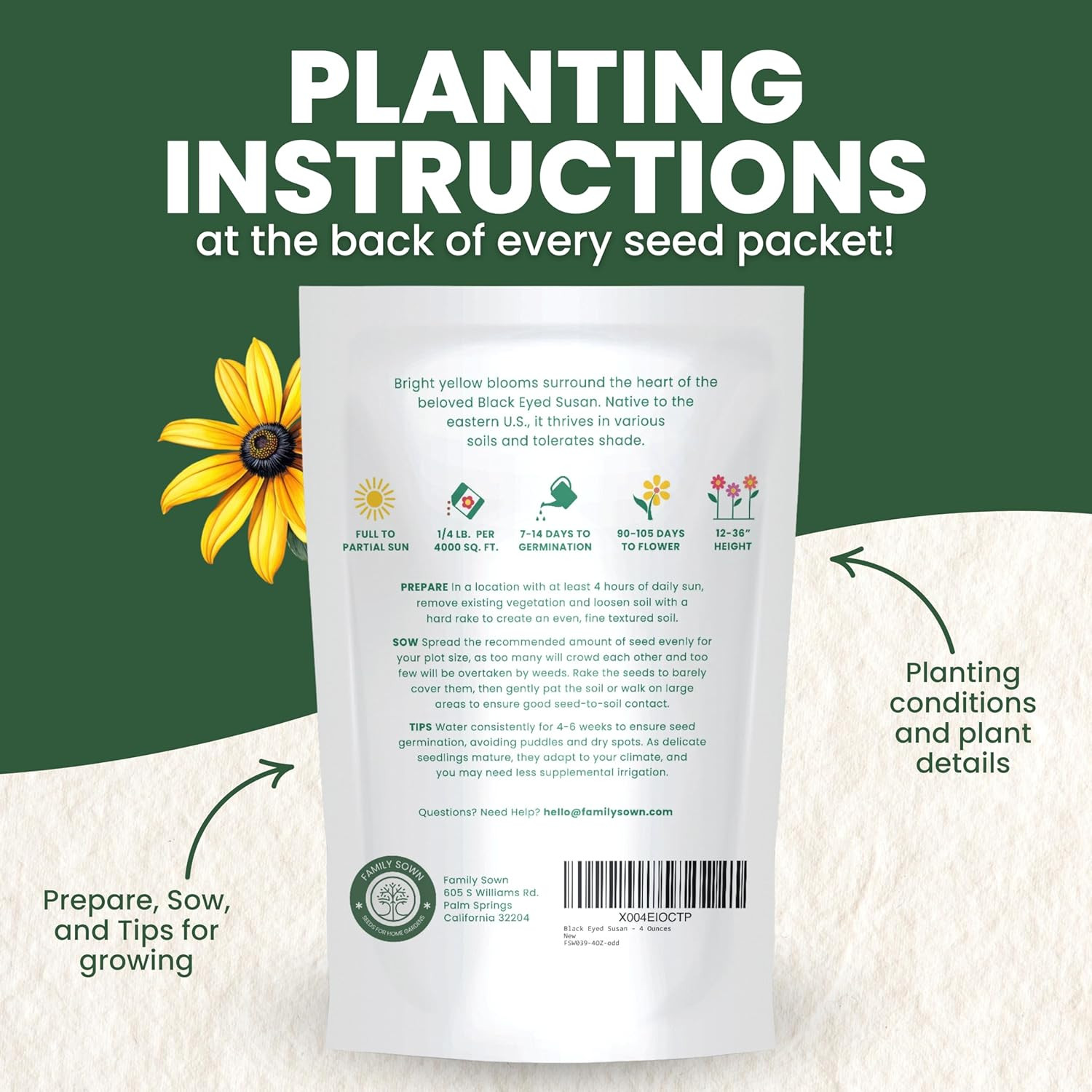 Black Eyed Susan – Bulk 1/4 Pound Pouch – 400,000 Flower Seeds for Planting – Ru