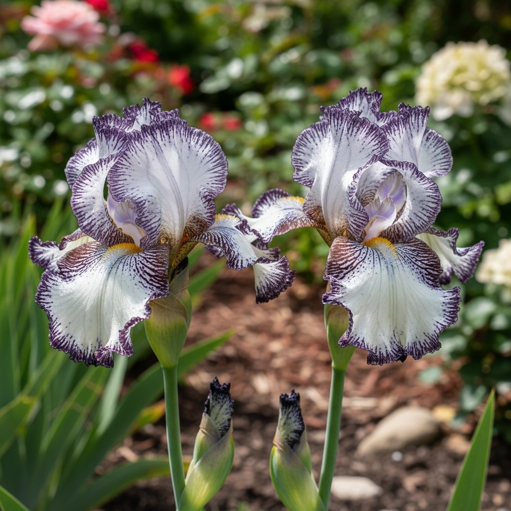 50 Black-and-White Bearded Iris Seeds – Dramatic Ruffled Bicolor Blooms