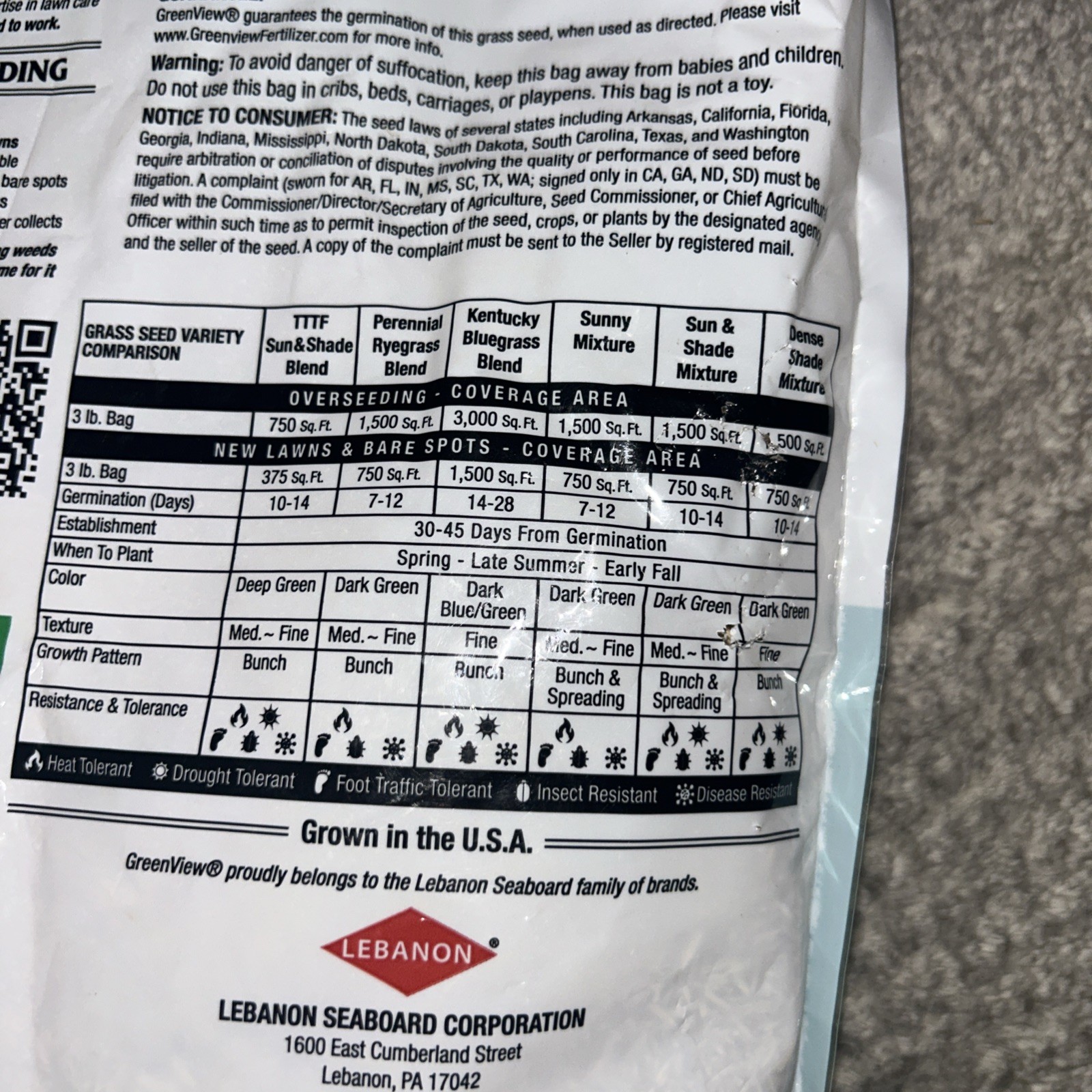 Greenview Pure Grass Seed Sunny Mixture 1,500 Square Foot Coverage 3LB Bag