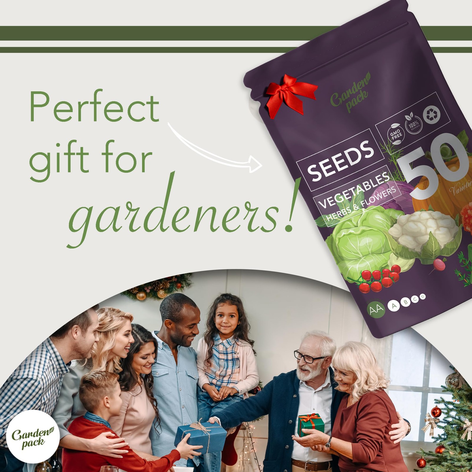 Seeds Pouch 50 Varieties Vegetable Herb Flower Seeds 25000 Non-GMO Heirloom