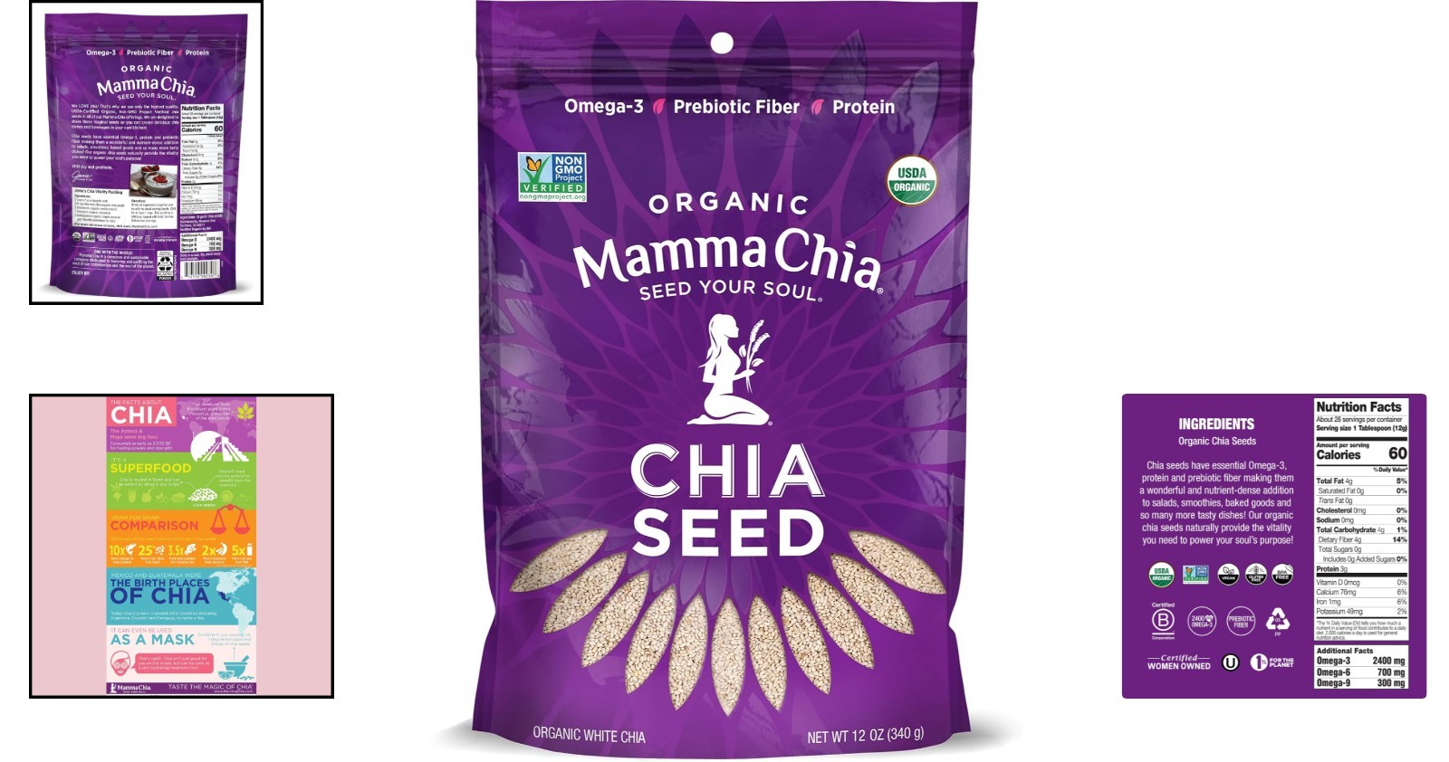 USDA Organic White Chia Seeds, 12 Ounce Pack – , Gluten Free Superfood