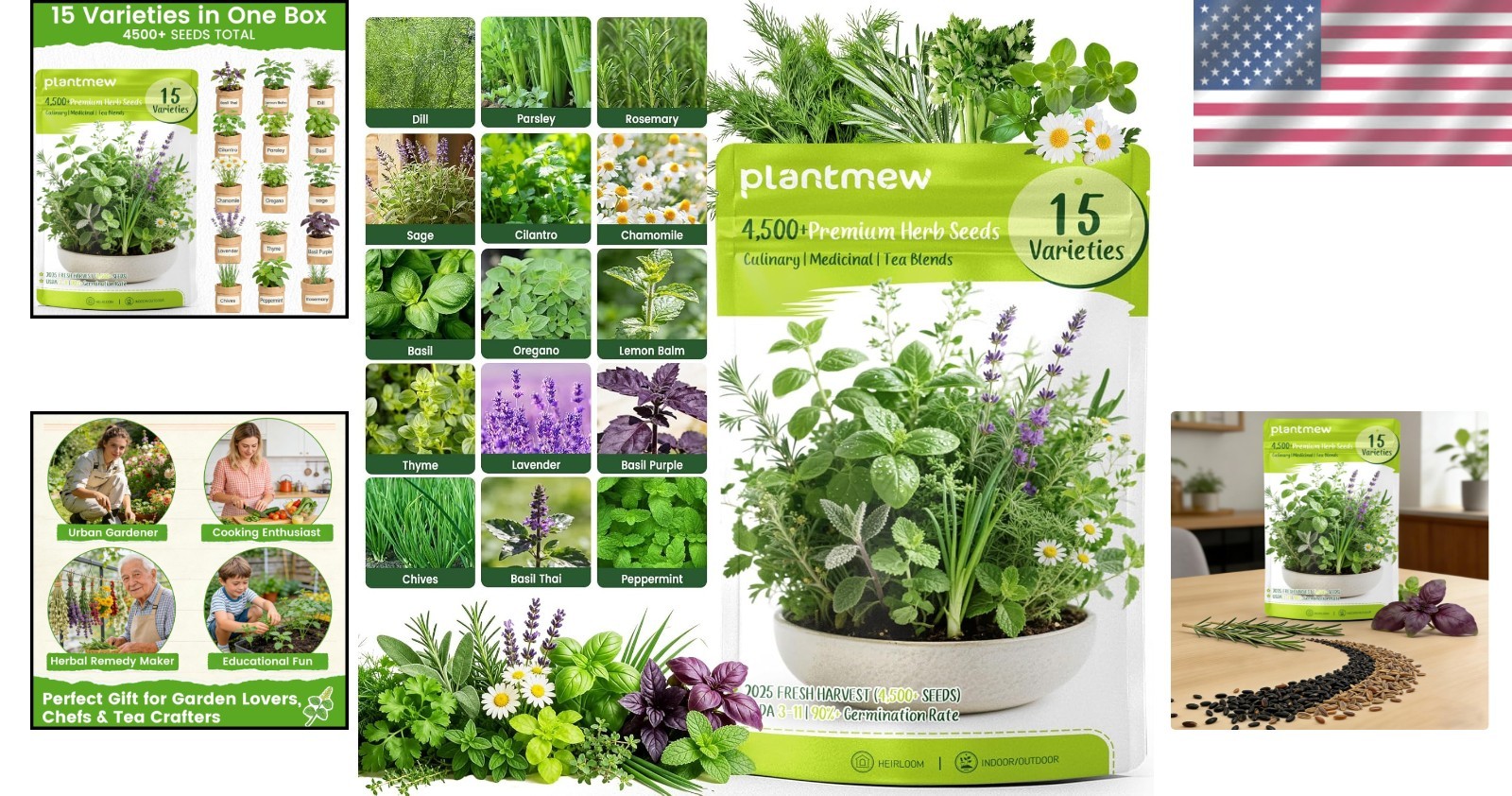 15 Variety Herb Seeds – Culinary & Medicinal Garden Kit with 4,500 Seeds
