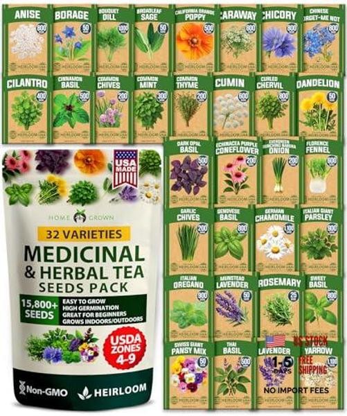 Herb Seeds 32 Medicinal Herbs and Tea Variety Pack – Annual & Perennial Herb