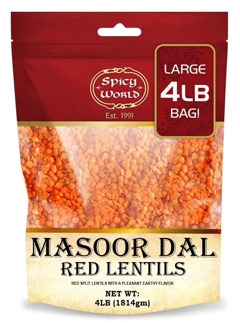 Masoor Dal 4 Pound Bag – Split Red Lentils Dry – All Natural, Pure, Vegan – R…