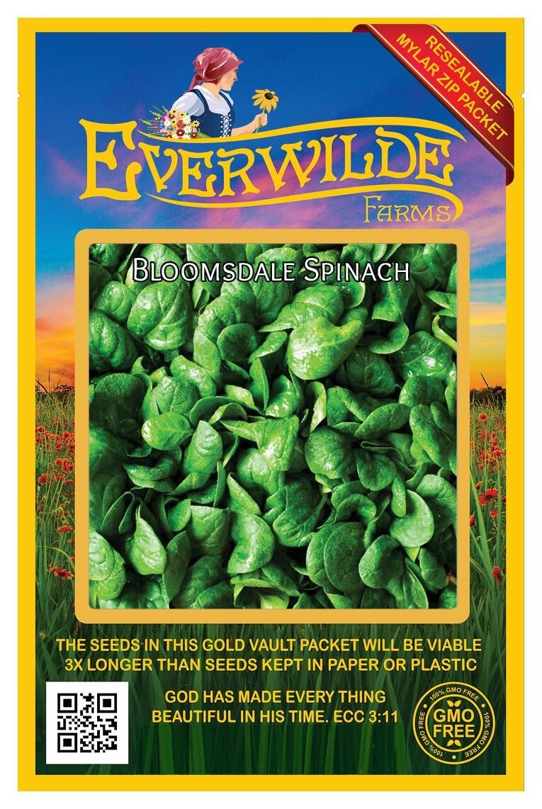 500 Bloomsdale Spinach Seeds – Everwilde Farms Mylar Seed Packet