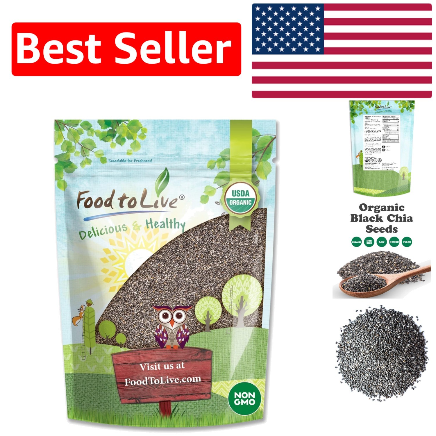 Organic Black Chia Seeds, 2 Pounds – Nutritious Superfood for All Recipes