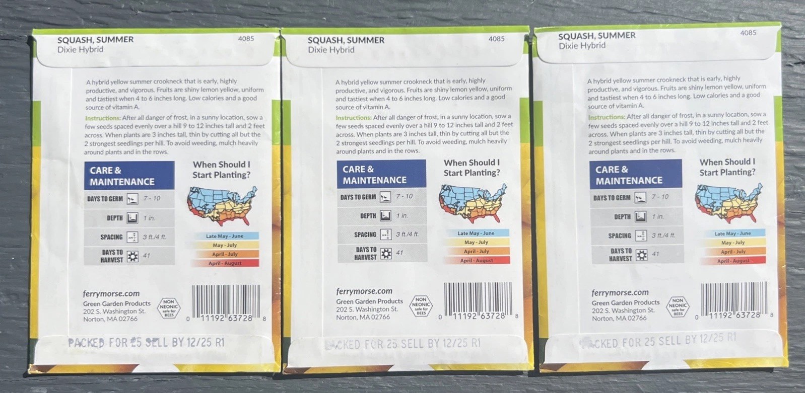 3 Organic Ferry Morse summer Yellow squash Dixie Hybrid Seeds Non GMO Container