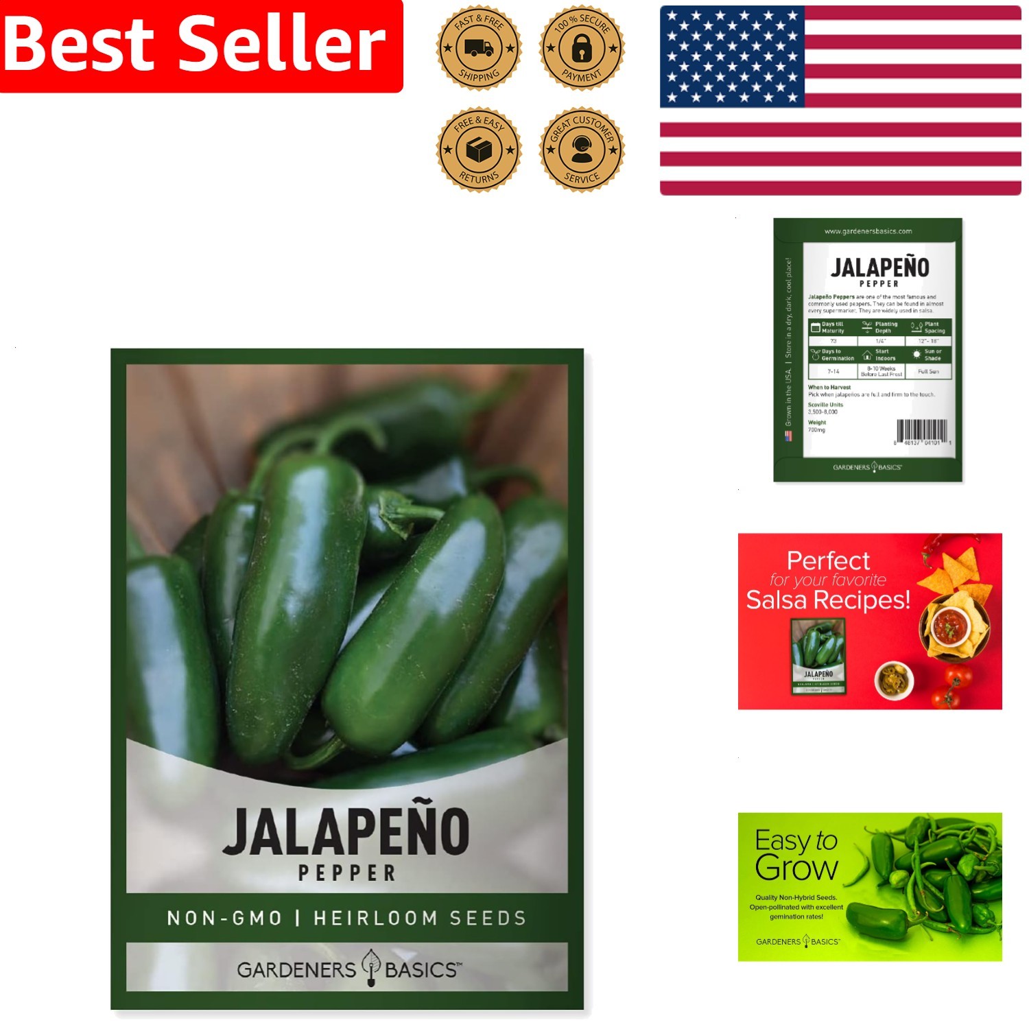 Jalapeno Pepper Seeds | Heirloom, Non-GMO, USA Farmed for Spicy Gardens
