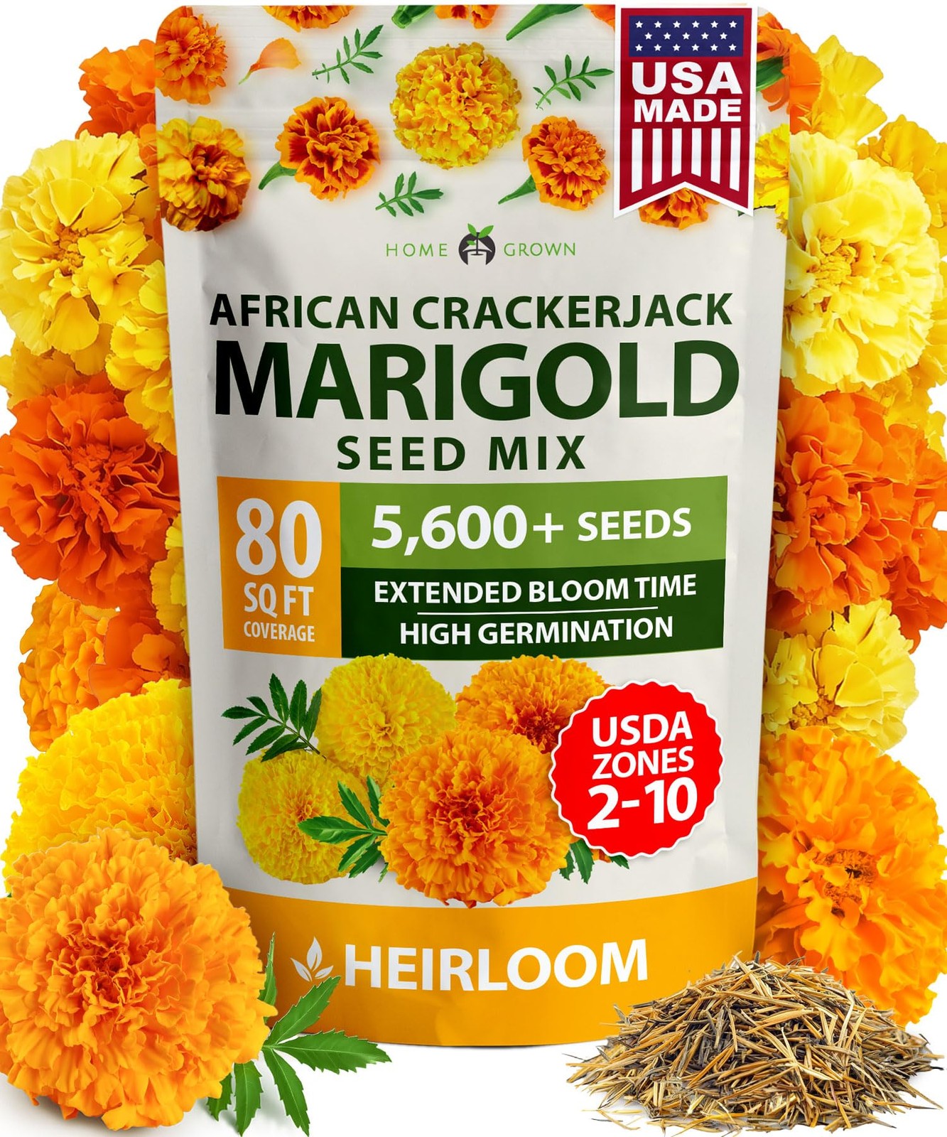 HOME GROWN Marigold Seeds Bulk Mix – 5600+ Crackerjack Marigold Flower Seeds for