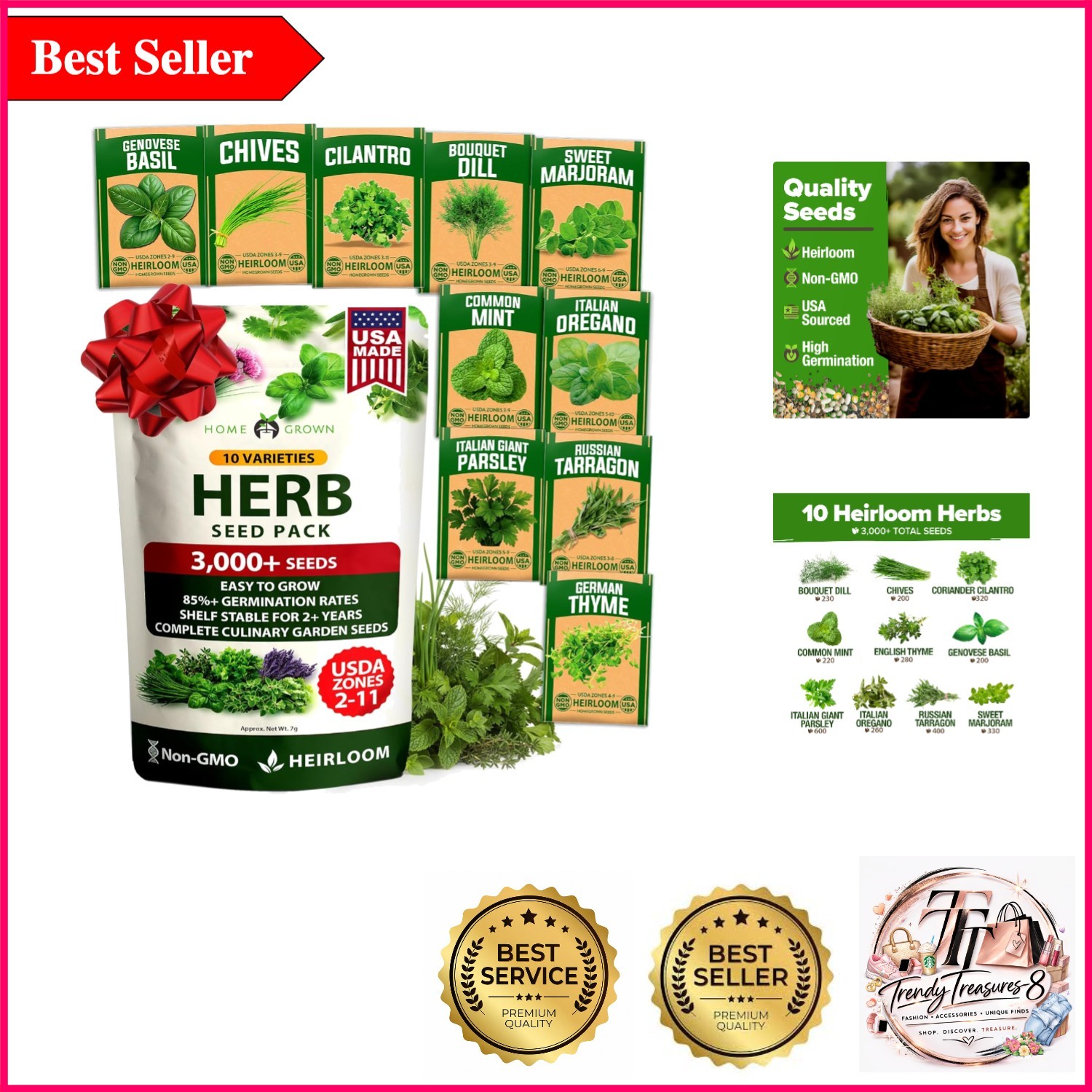 Complete Herb Seed Vault – 10-Pack Gourmet Culinary Herb Kit with 3,000+ Heir…