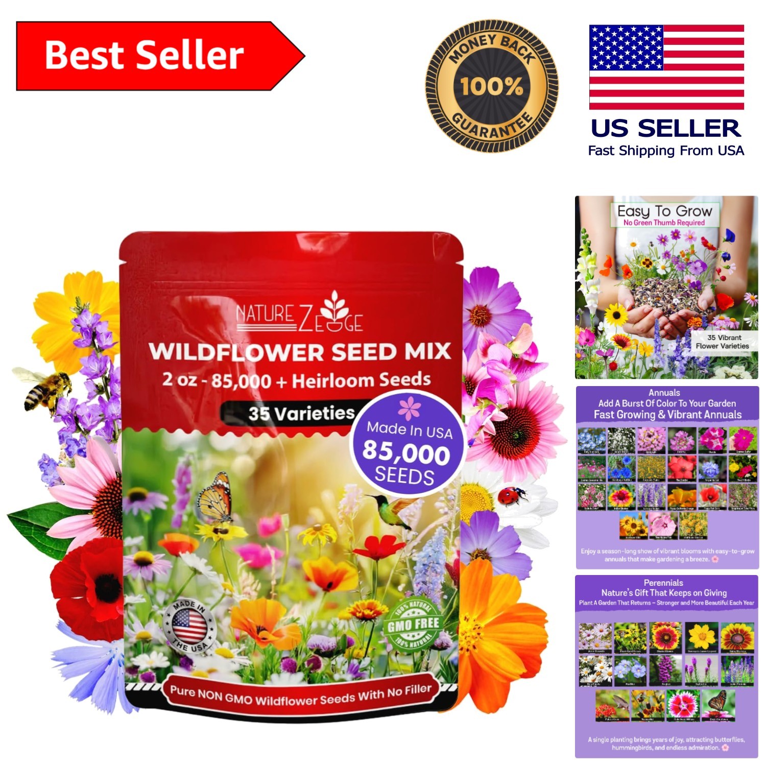 Drought Tolerant Wildflower Seeds – 2 Oz, High Germination & Fragrant Blooms