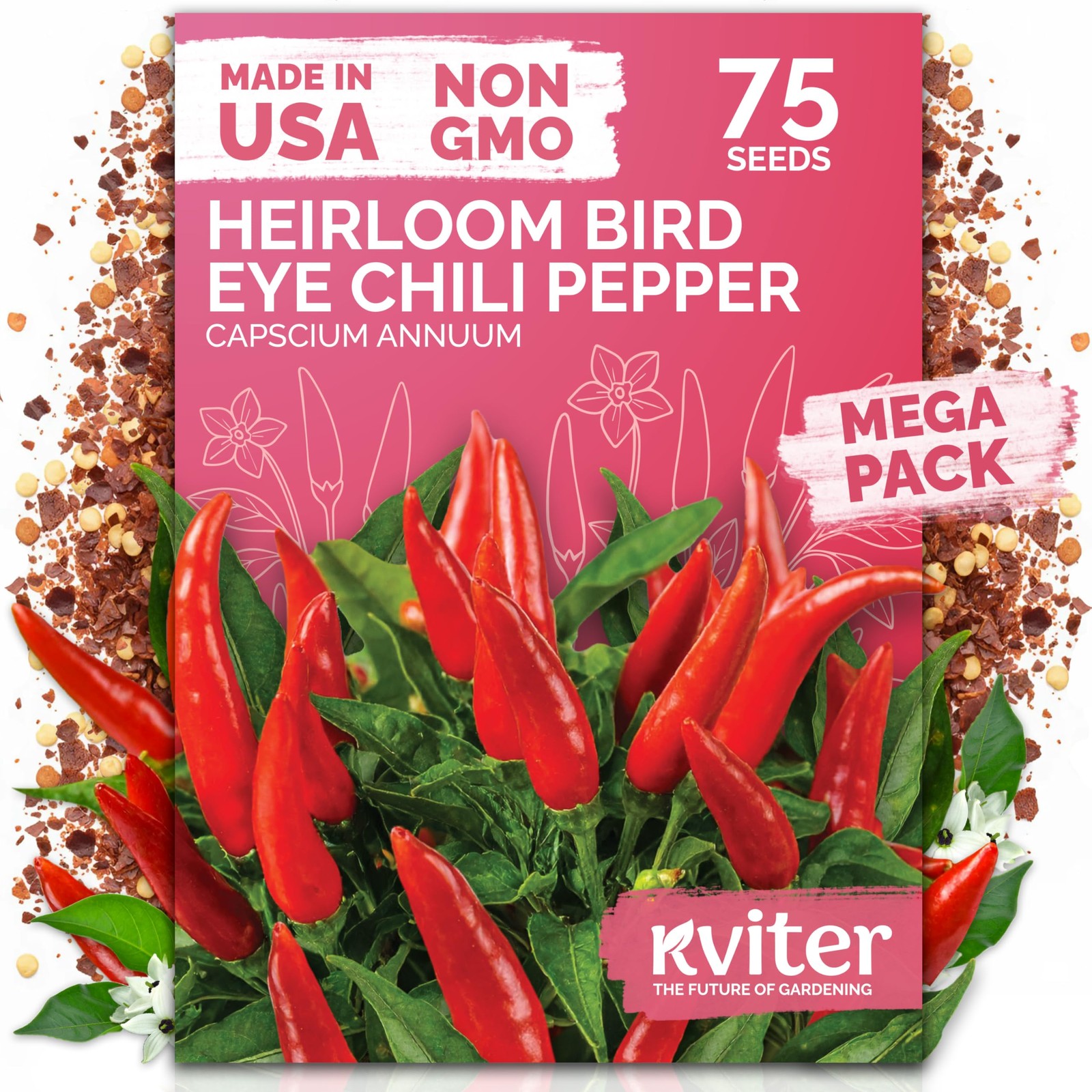 KVITER 75 Birds Eye Chili Pepper Seeds For Planting (Capsicum Annuum)