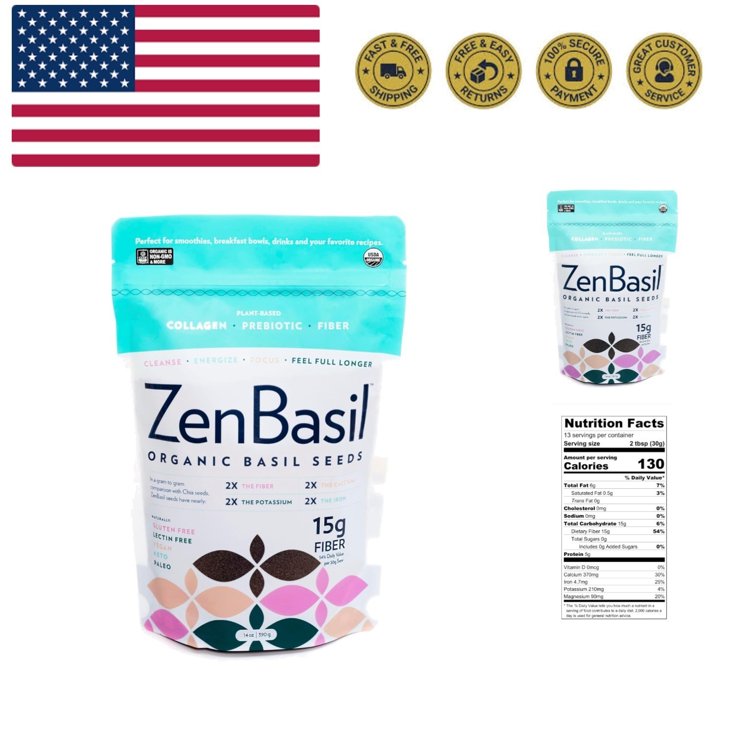 Seeds | edible basil seeds usda organic, kosher, non-gmo, lectin free, gluten…