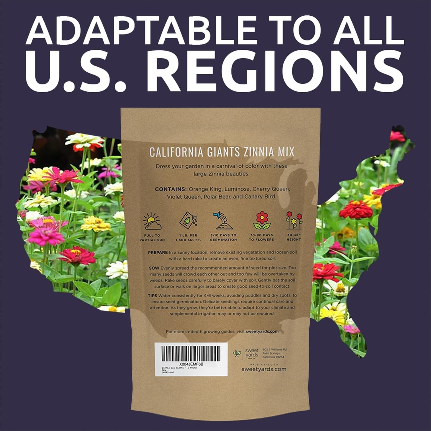 Zinnia California Giants – 1lb Bag – 48k+ Seeds