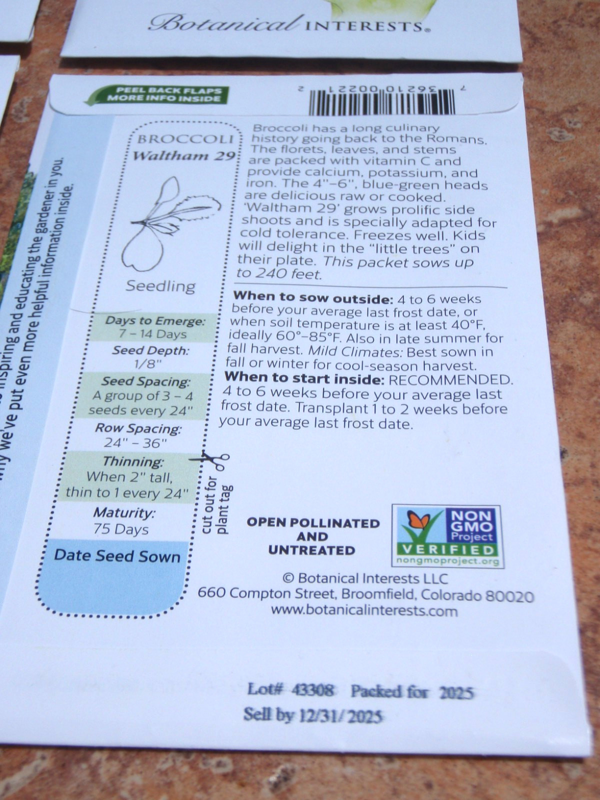 (4 PACK) HEIRLOOM NEW BROCCOLI WALTHAM 29-BOTANICAL INTERESTS SEEDS-PK 12/31/25