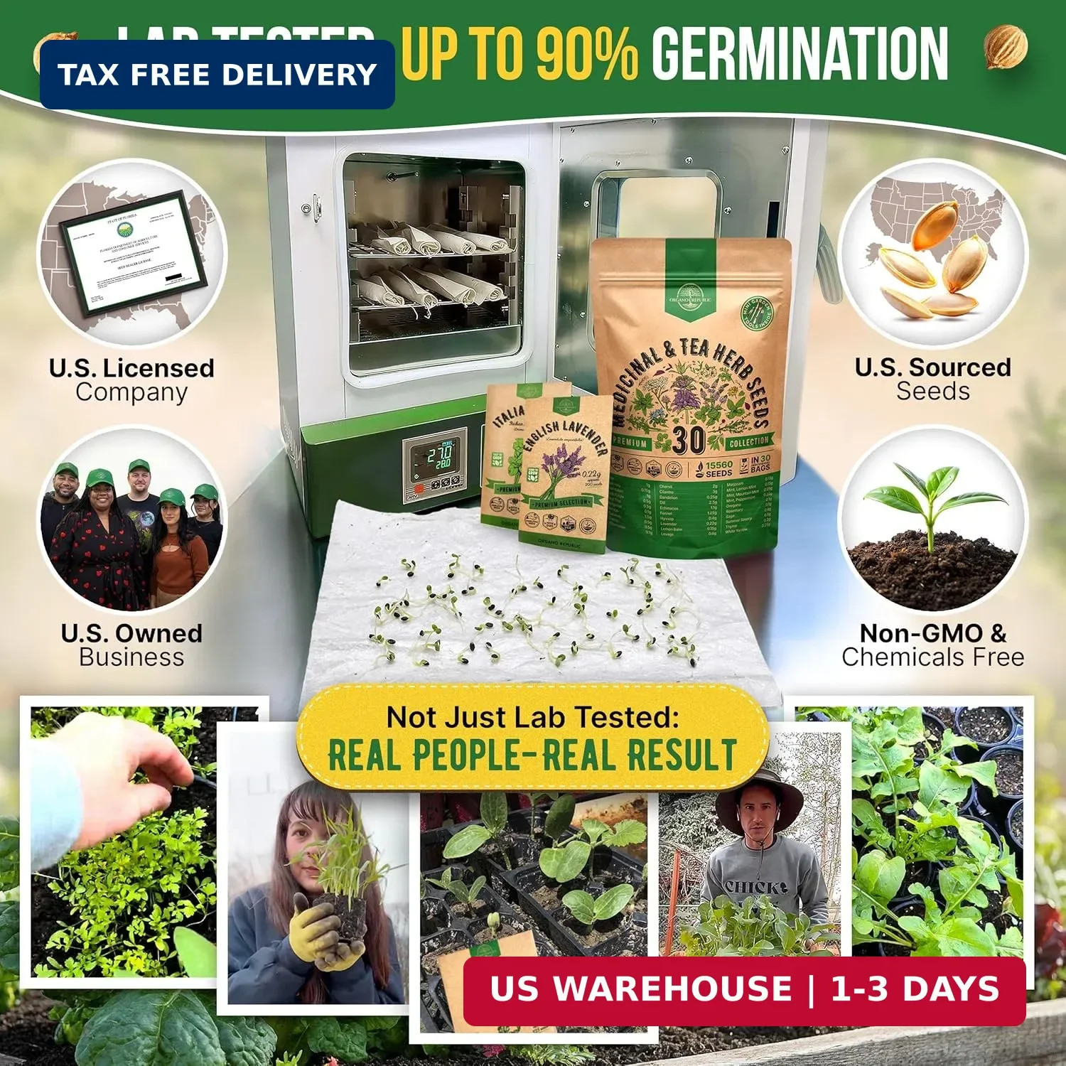 Organo Republic 30 Medicinal & Tea Herb Seeds Variety Pack 15,560+ Non-GMO Heirl