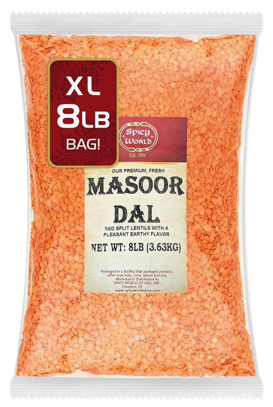 Masoor Dal 8 Pound Bag (128oz) – Red Lentils Split – All Natural