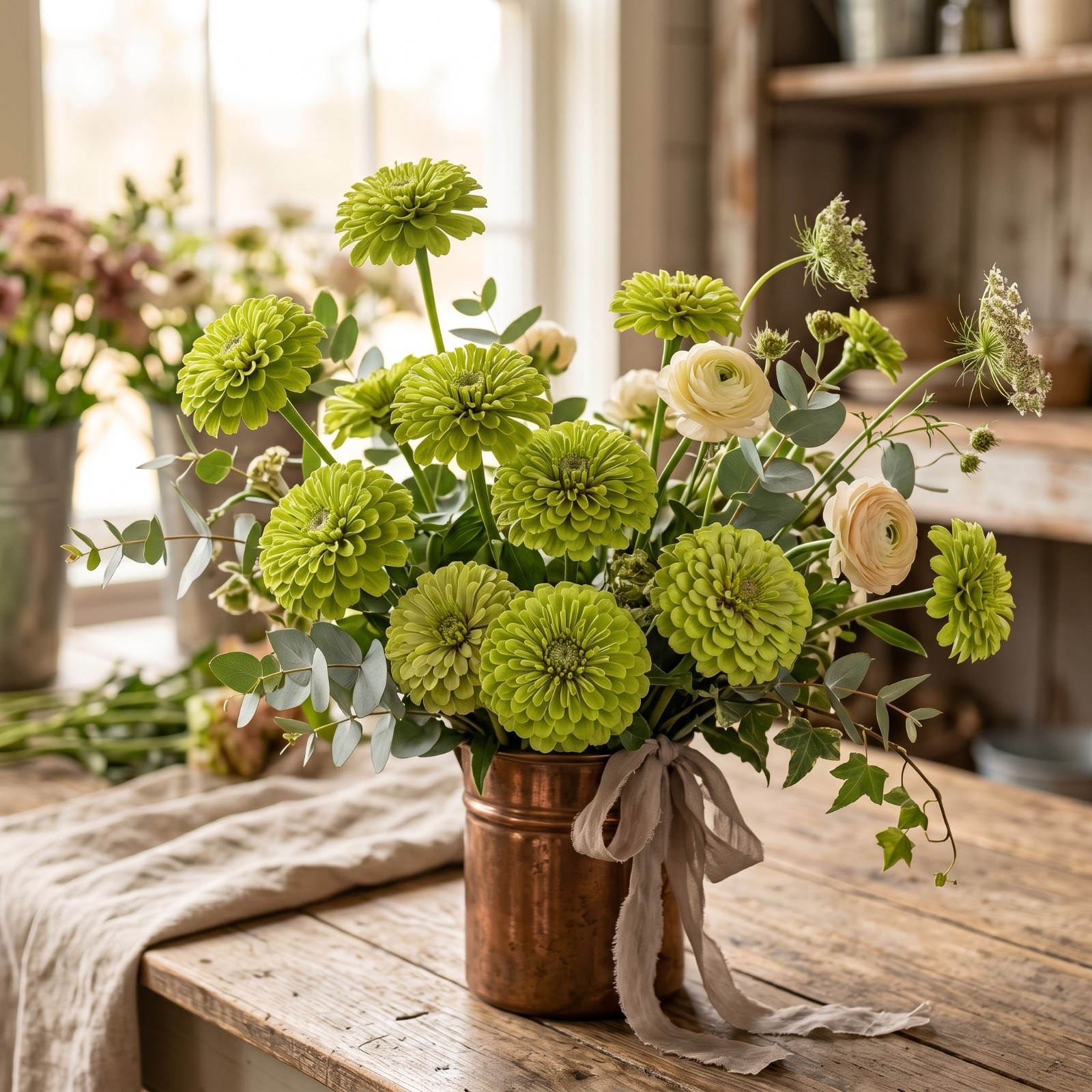 Zinnia GIGANTICA LIME Huge Double Blooms Cut Flowers Modern Weddings 50 Seeds