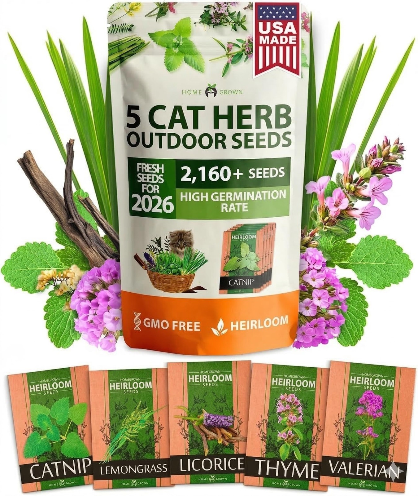 2,160+ Cat Plant Seeds Mix – Non GMO Heirloom Catnip, Lemongrass, Licorice, T…