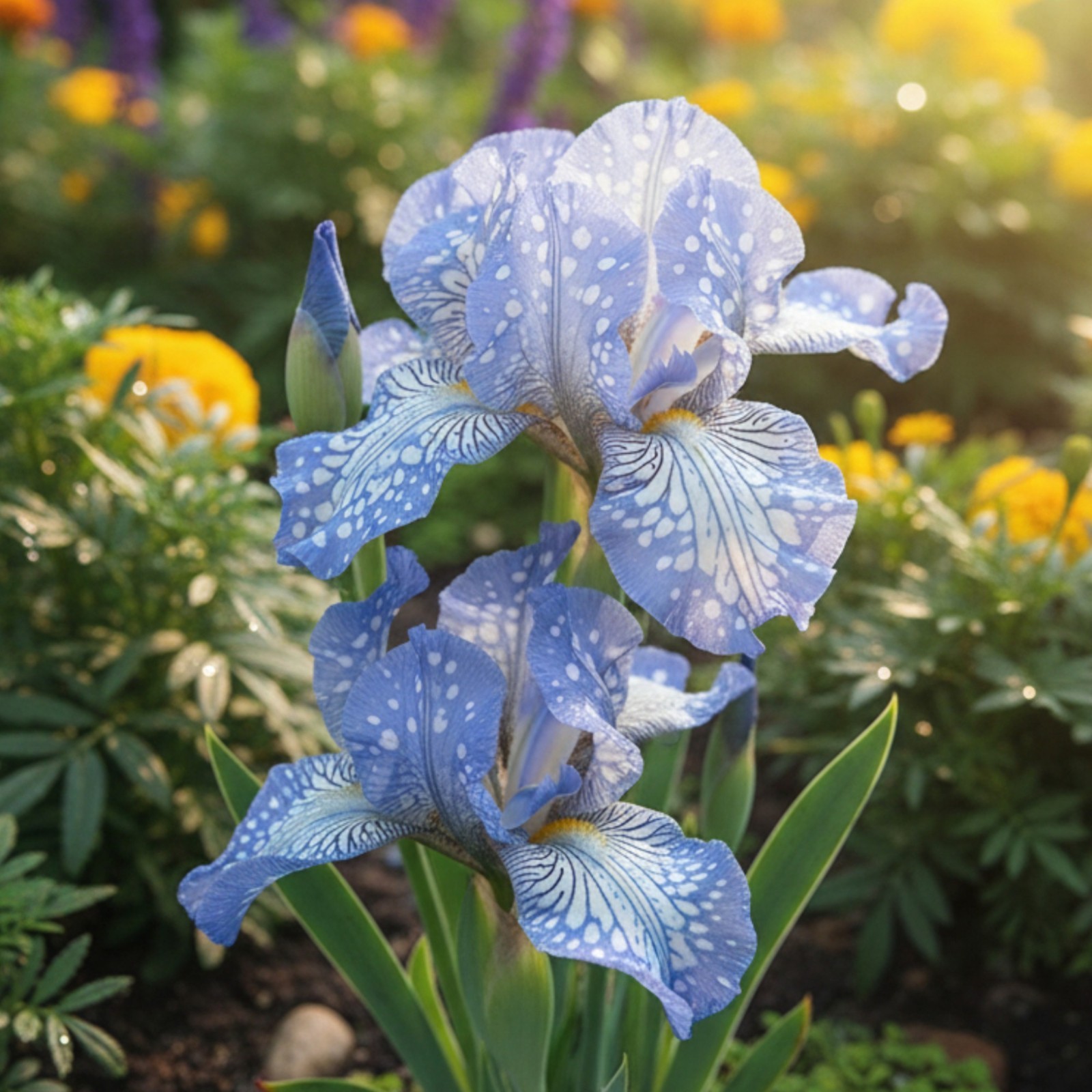 50 Blue Bearded Iris Seeds – Sky Blue Blooms with White Speckled Petals