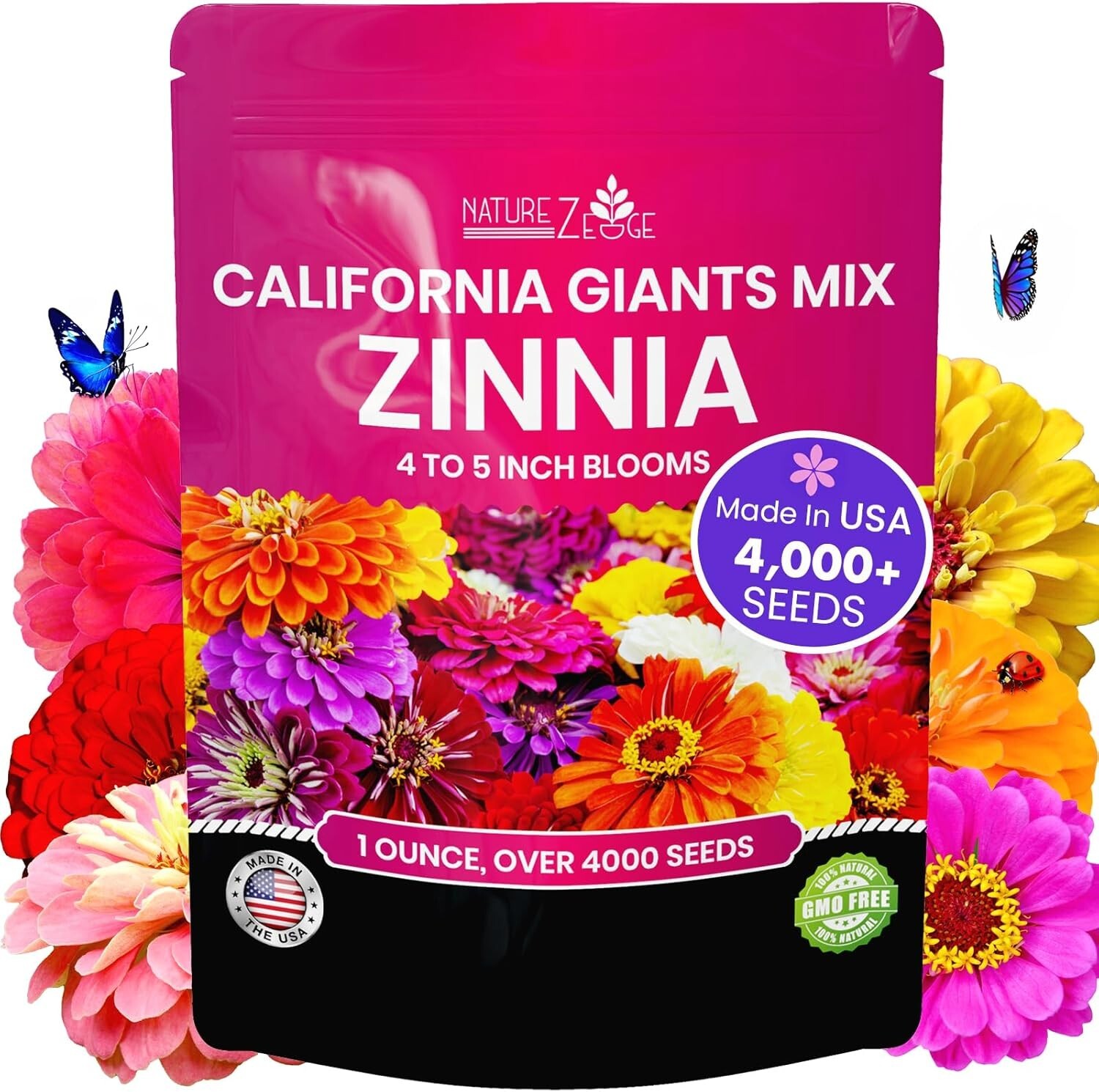 California Giants Zinnia Seeds – Multi-Color, GMO Free, 1 Oz for Vibrant Gardens