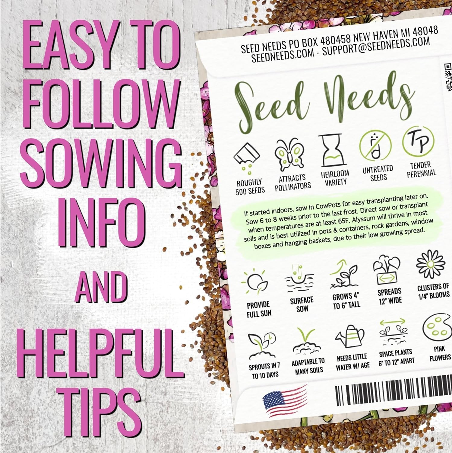 Seed Needs Alyssum Seeds – Collection Variety Pack Includes 4 Packets