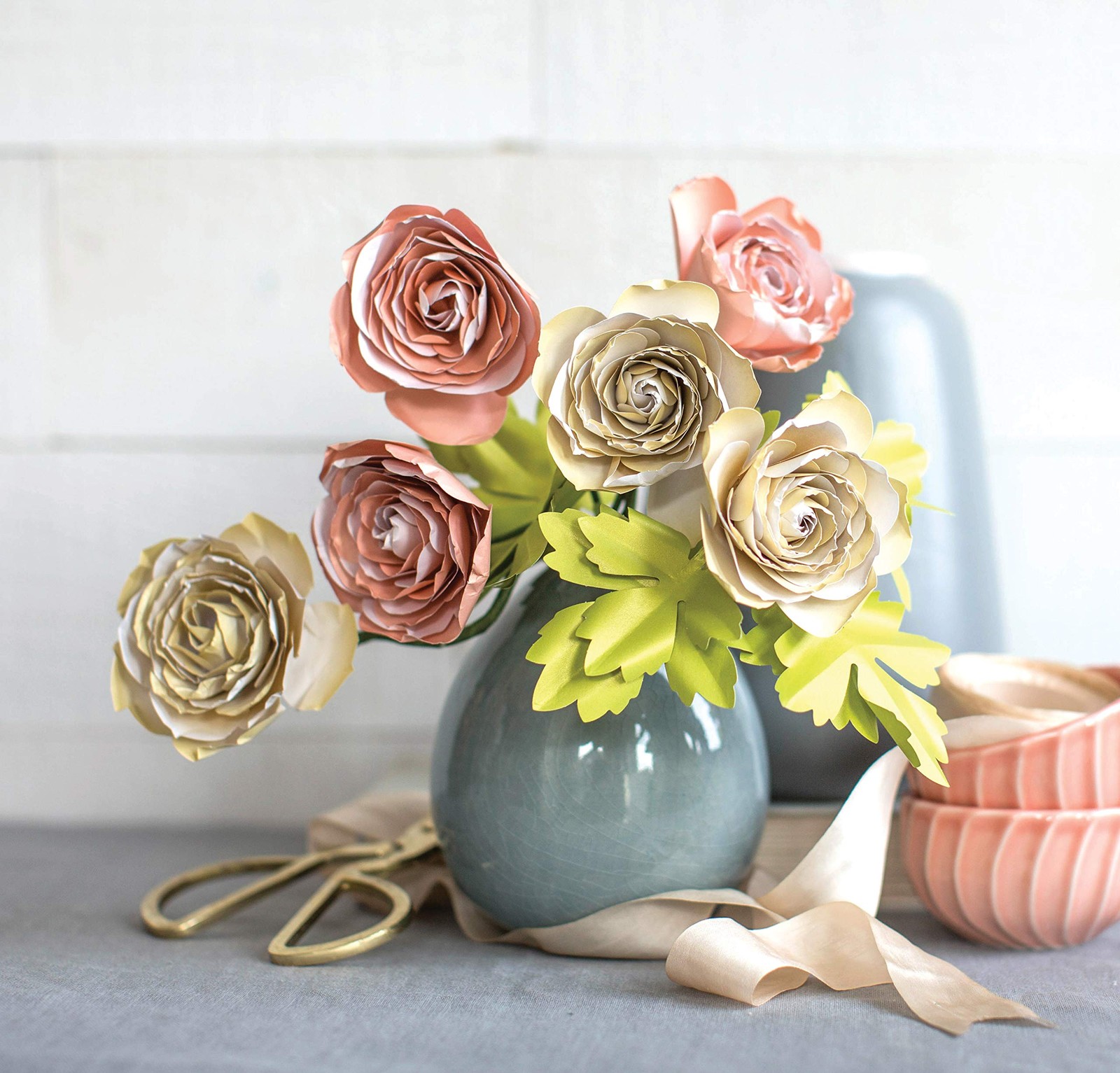 Frosted Paper Blooms Ranunculus Flowers 6×6.5 Assorted Colors 21 Pages Craft