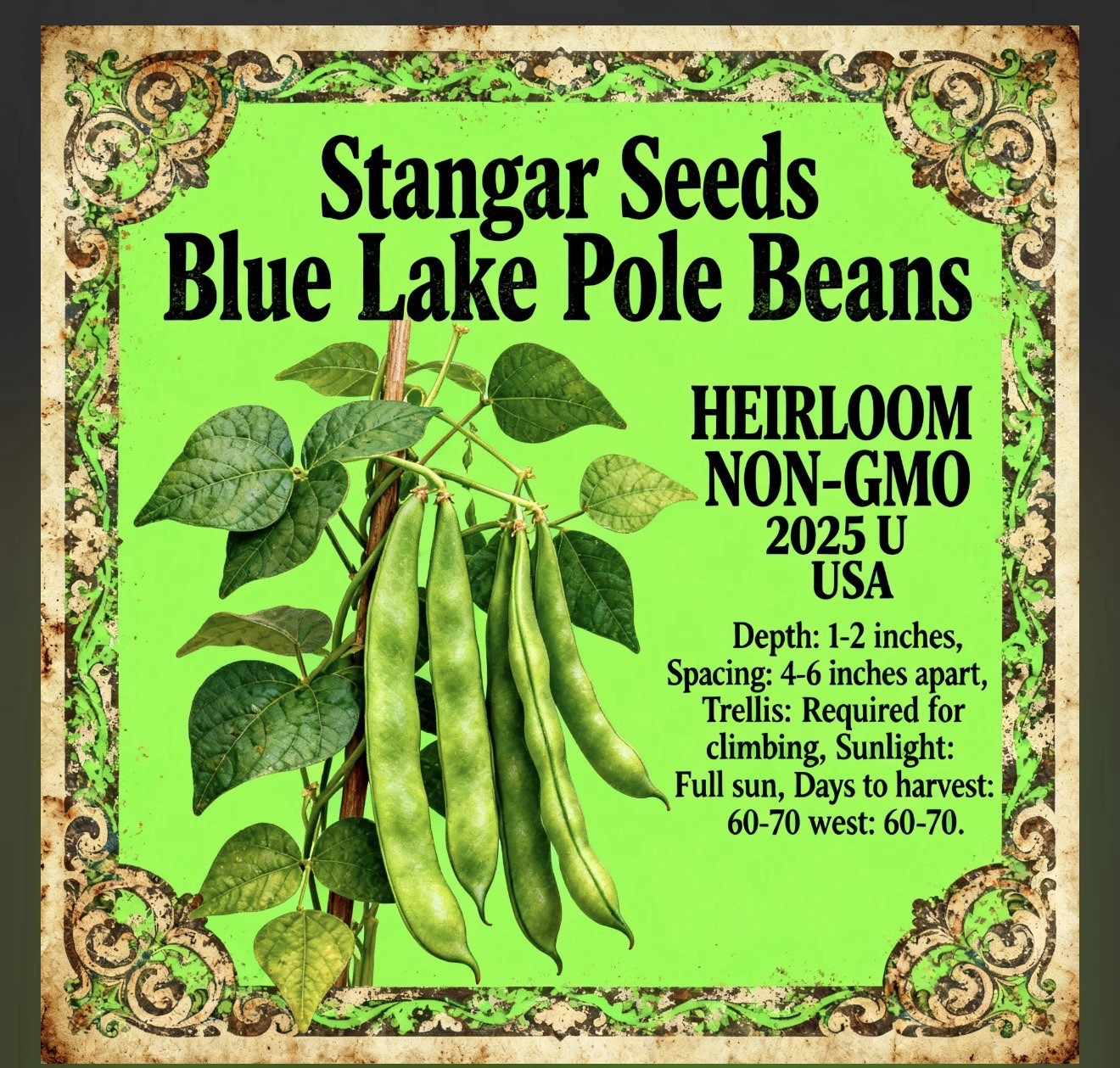 Blue Lake FM1k Green Bean (Pole) Seeds – For 2026 Planting Non-GMO Stringless