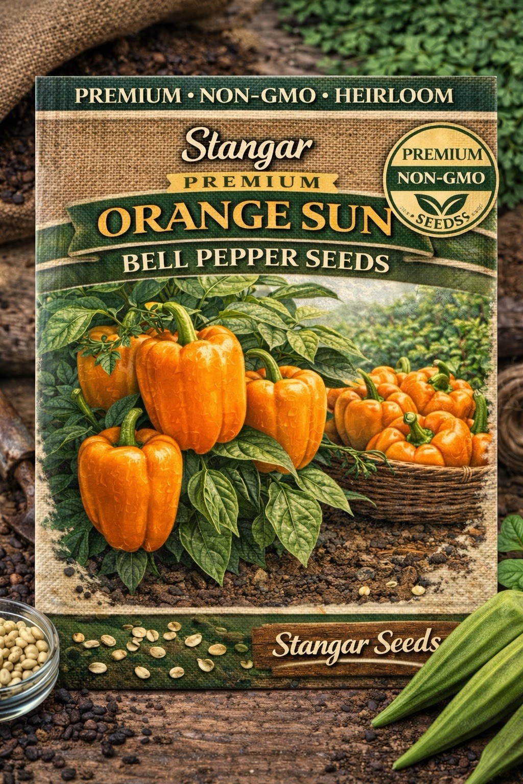 Orange Sun Bell Pepper Seeds | Heirloom Green Cal Wonder King Peppers Seed 2026