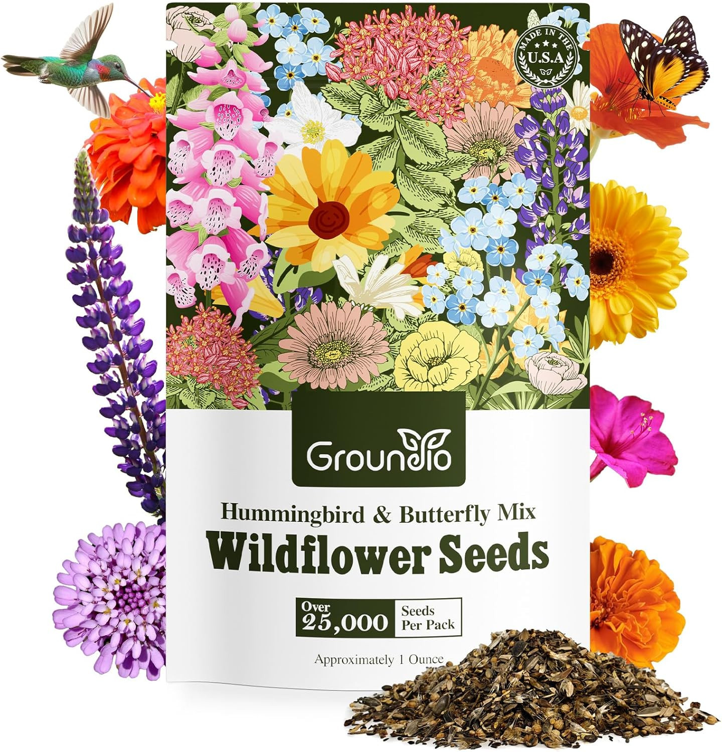 Wildflower Seeds Hummingbird and Butterfly Mix 1 Ounce, No Filler, 24 Varieties