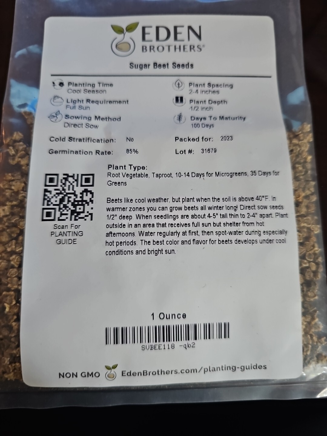Eden Brothers Organic Sugar Beet Seeds 1 Ounce