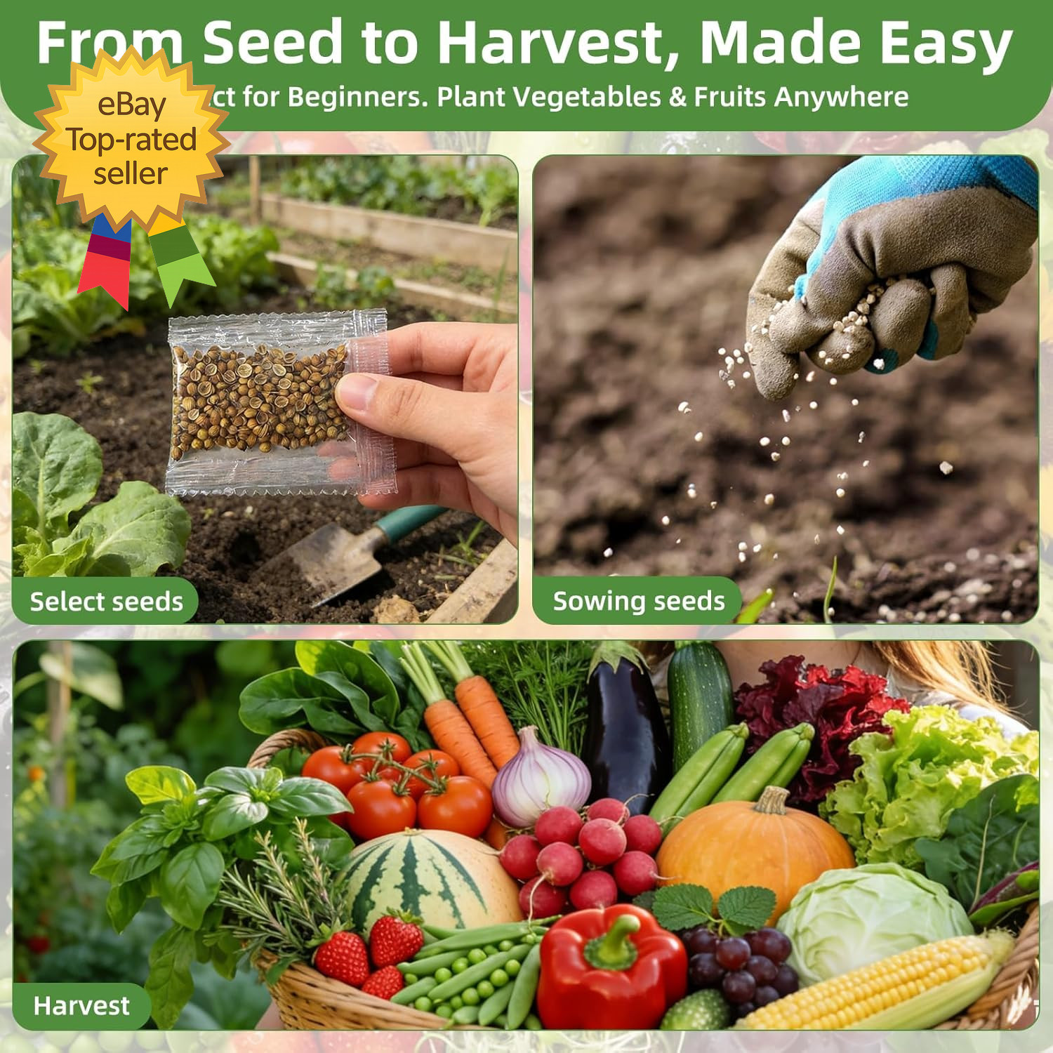 Heirloom Vegetable Seeds Kit 15000+ Non GMO Garden Survival Planting Mix Pack