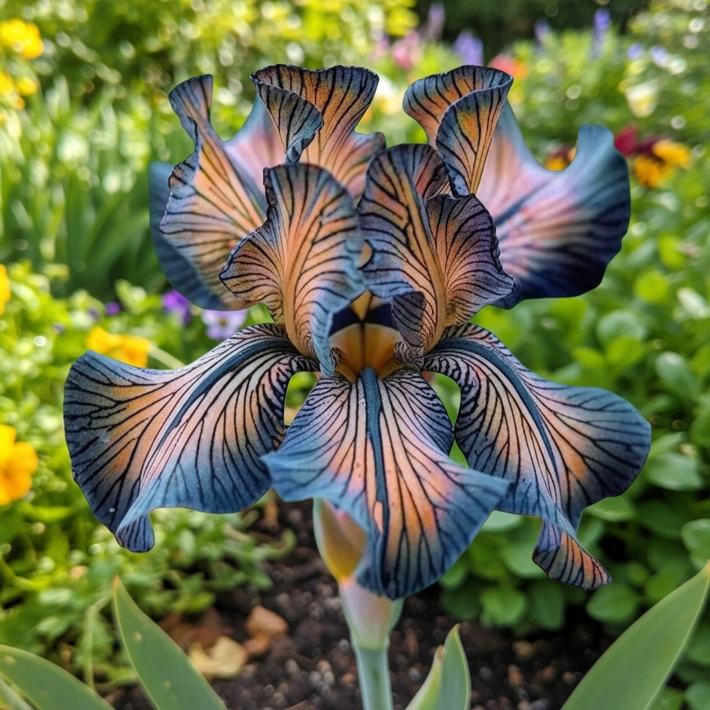 50 Rare Patterned Iris Seeds – Deep Blue & Peach Veined Blooms