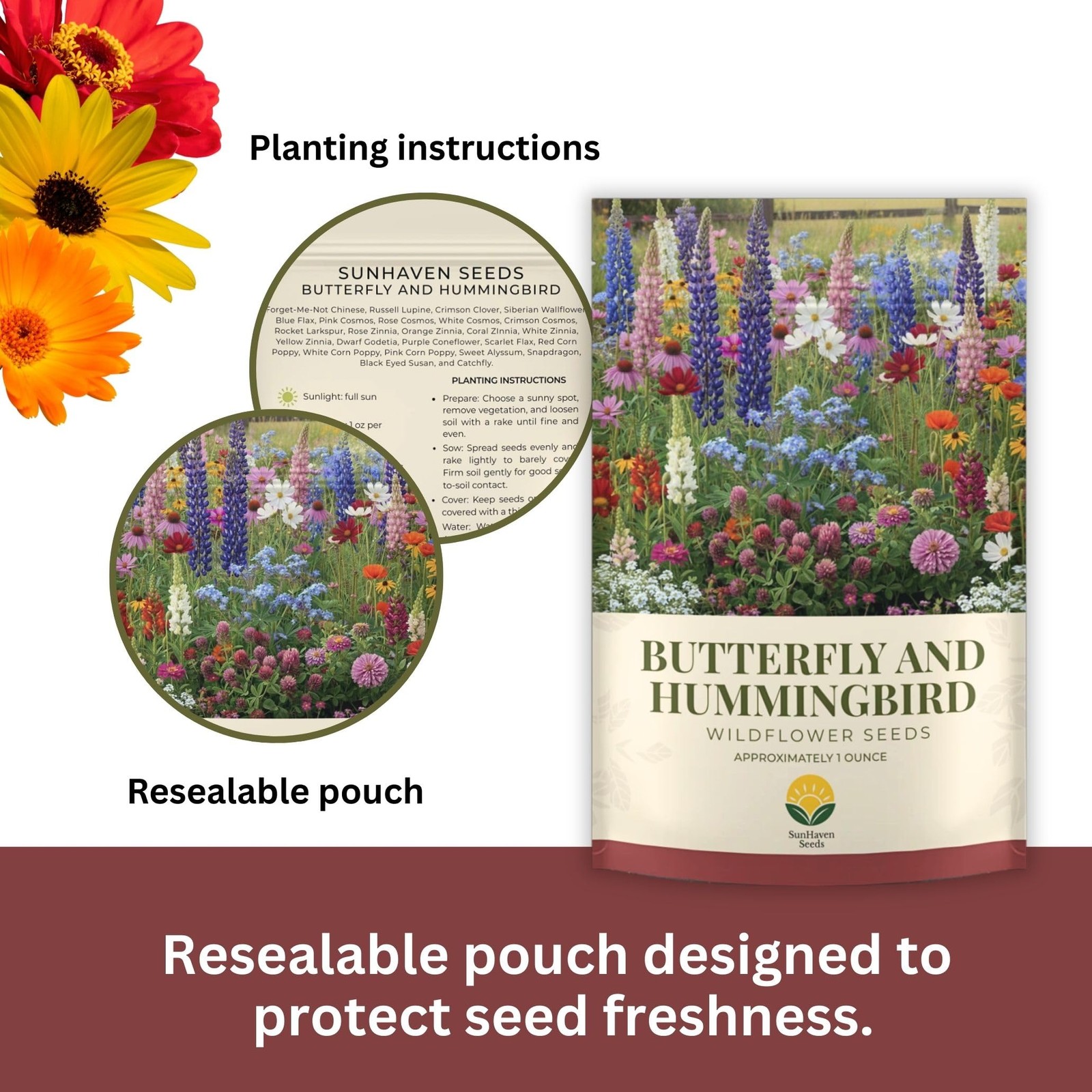 Butterfly and Hummingbird Wildflower Mix – 30,000+ Seeds – 1 oz Bulk Extra La…