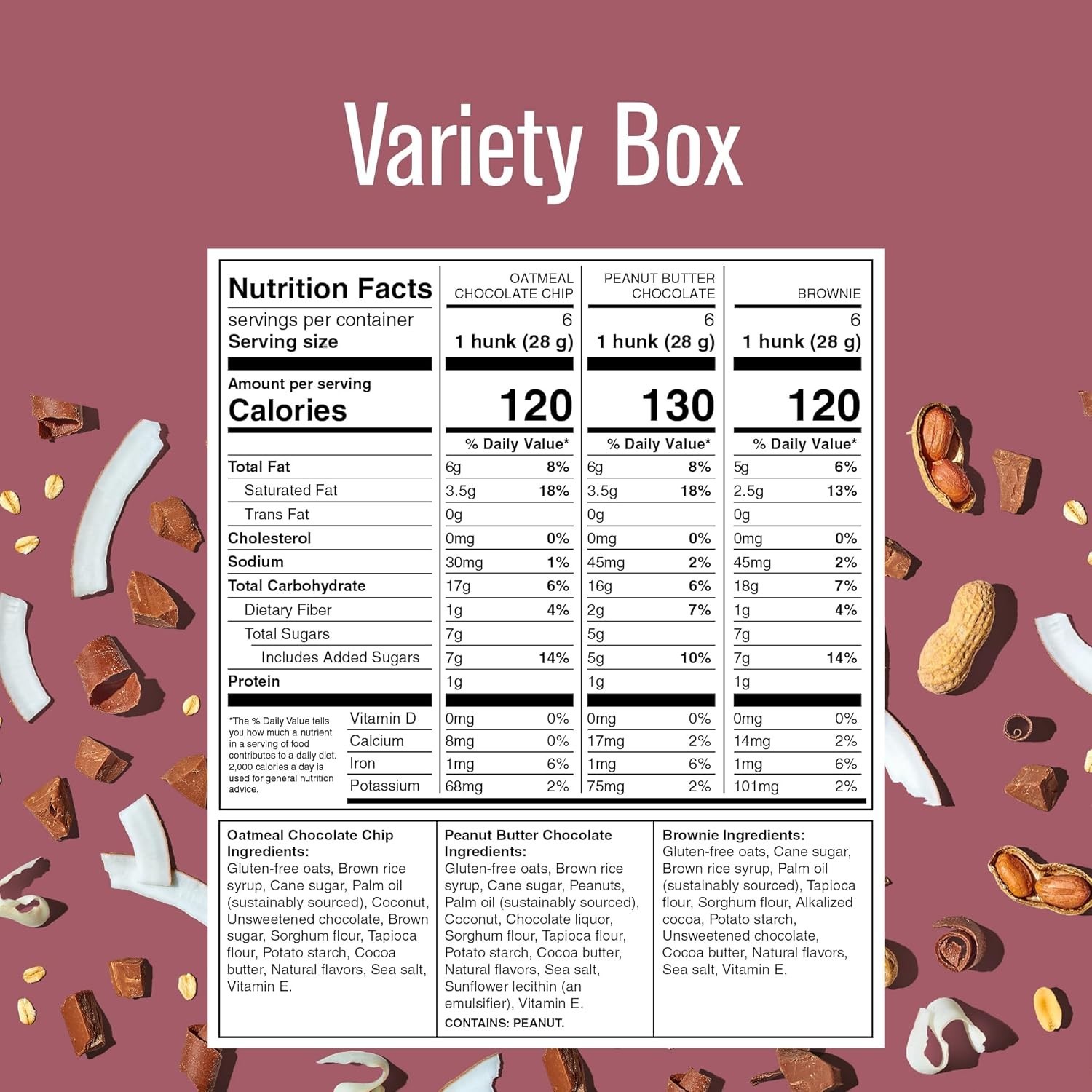 Delicious 6-Pack Oatmeal Chocolate, Peanut Butter & Brownie Bites – Treats