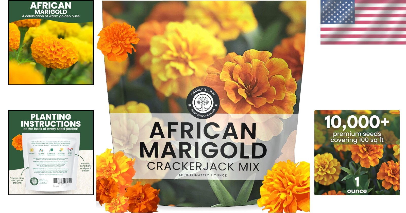 African Marigold Crackerjack Seeds 1 Ounce Pack 10,000 Flower Seeds for Planting